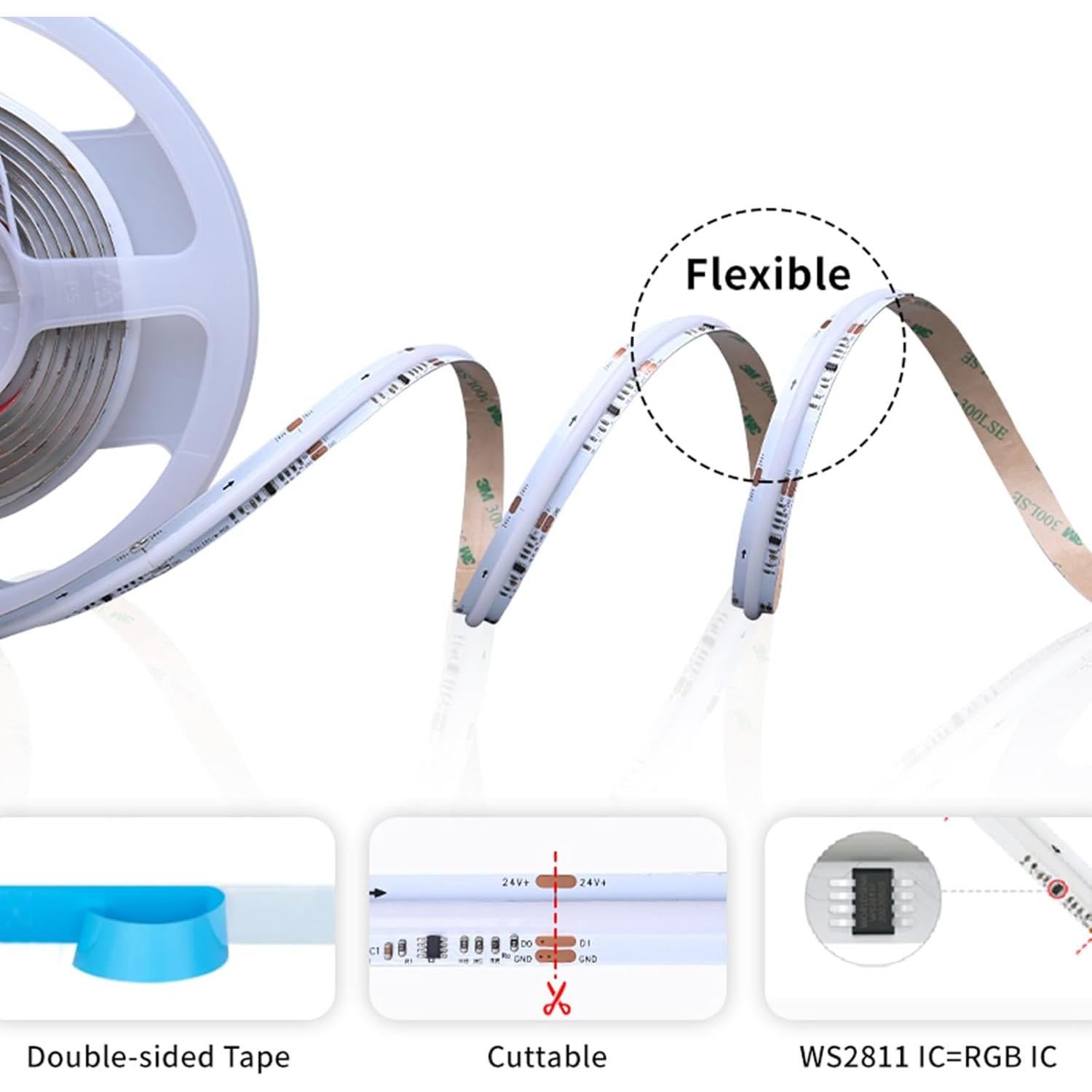 Tira LED RGB COB TUNICHX 5m 720 LEDs/m Luz Regulable