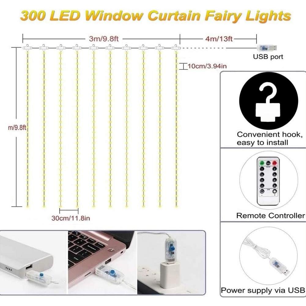 Luces de Cortina LED Meliven 300 luces 3x3 m multicolor