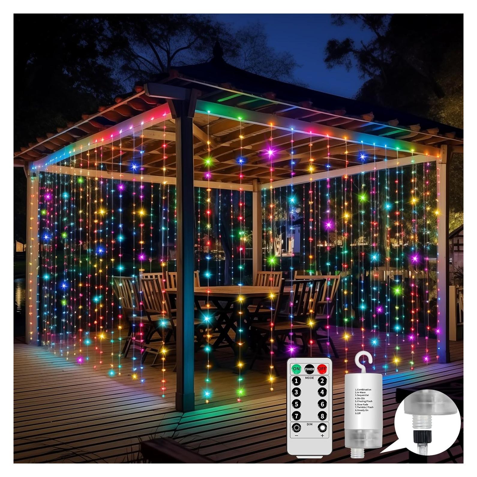 Luces de Cortina LED 300 Multicolor RCNDJE 3x3m Batería