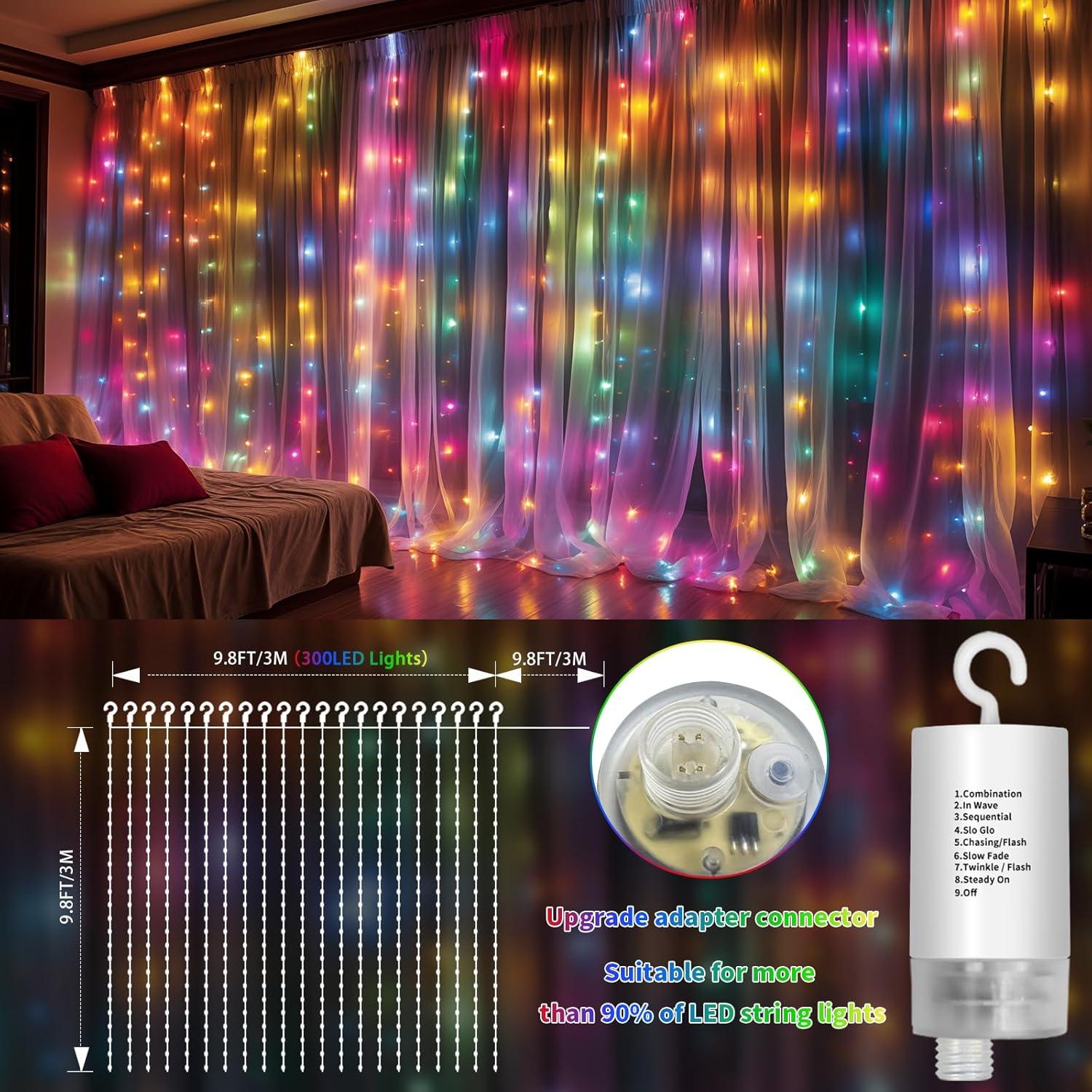 Luces de Cortina LED 300 Multicolor RCNDJE 3x3m Batería