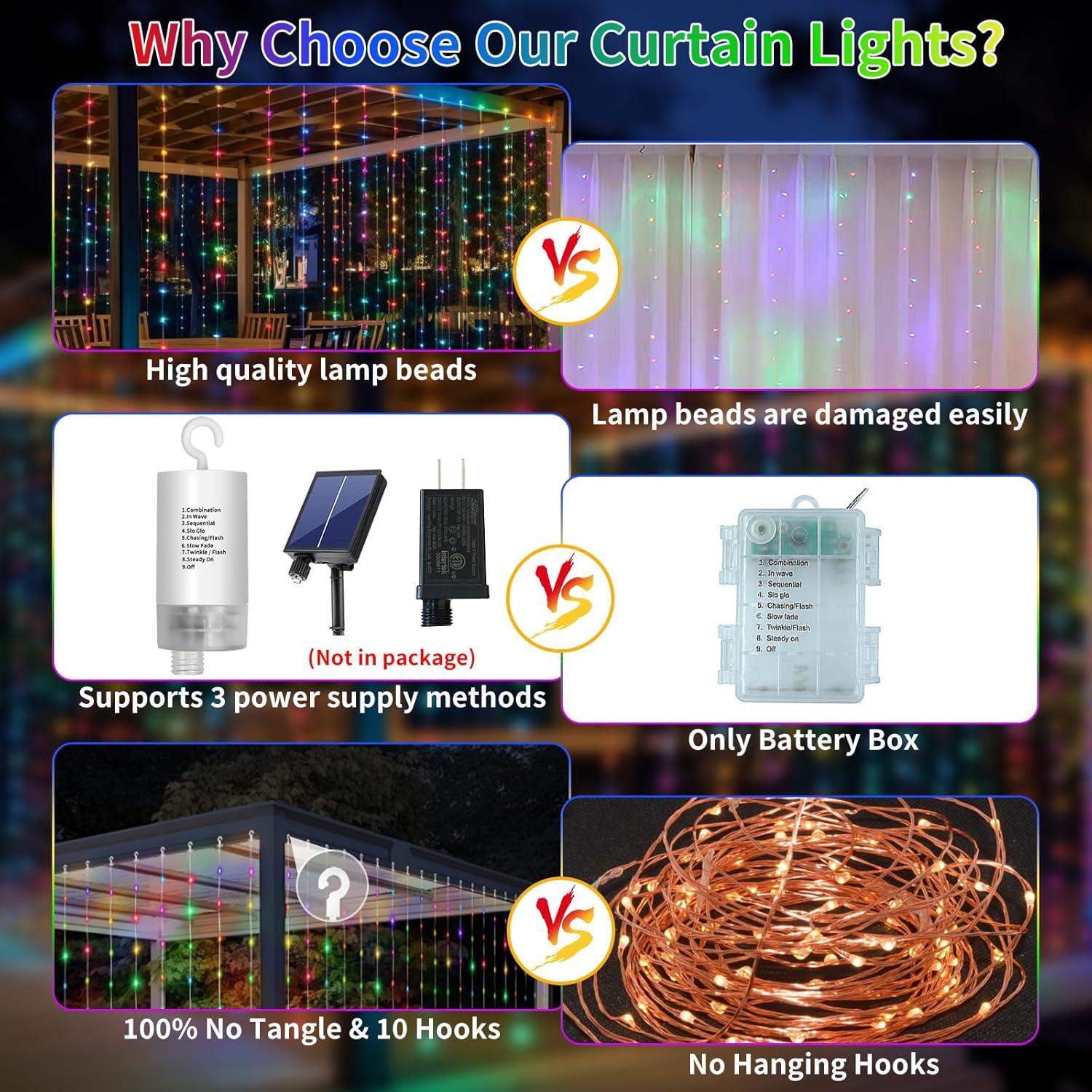 Luces de Cortina LED 300 Multicolor RCNDJE 3x3m Batería