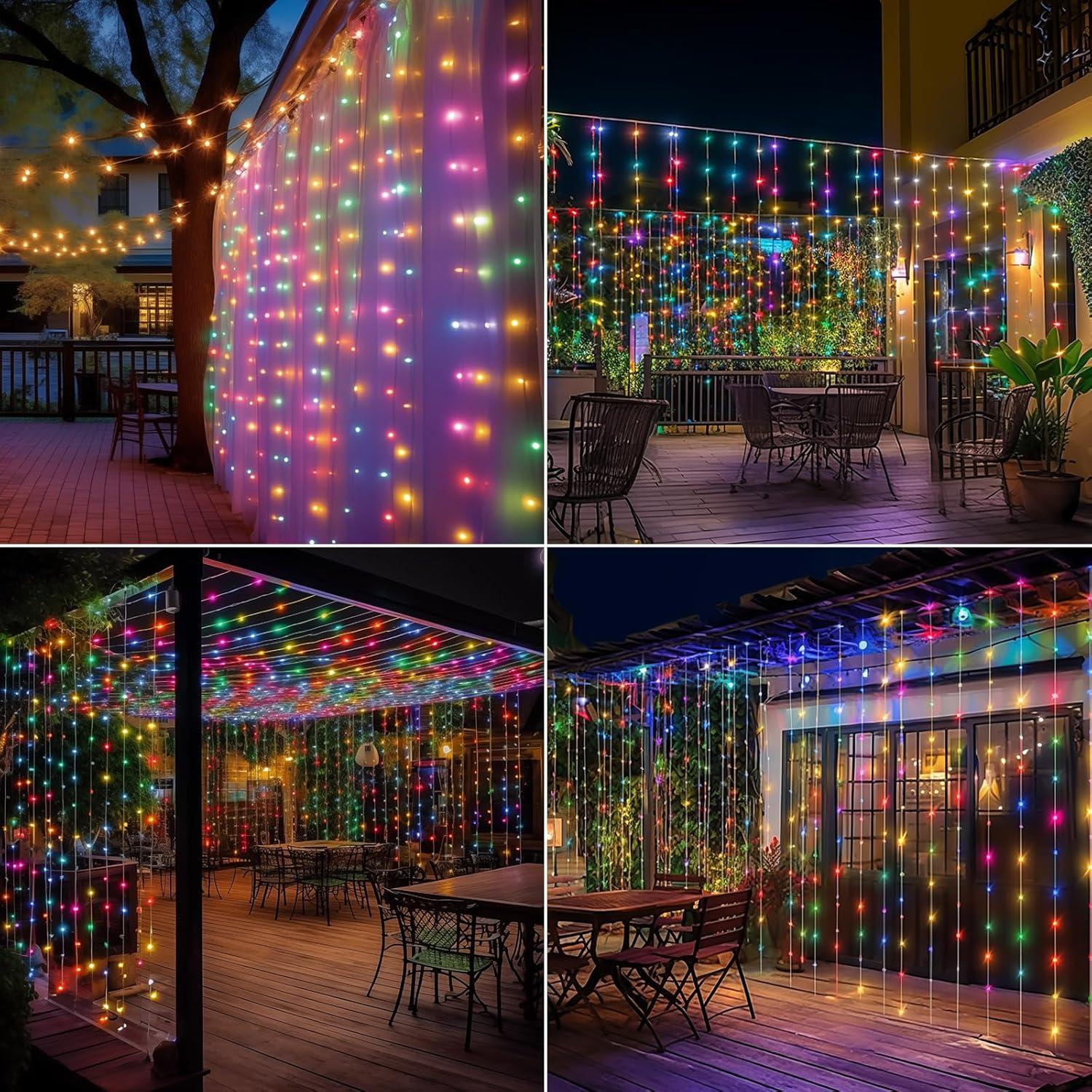 Luces de Cortina LED 300 Multicolor RCNDJE 3x3m Batería