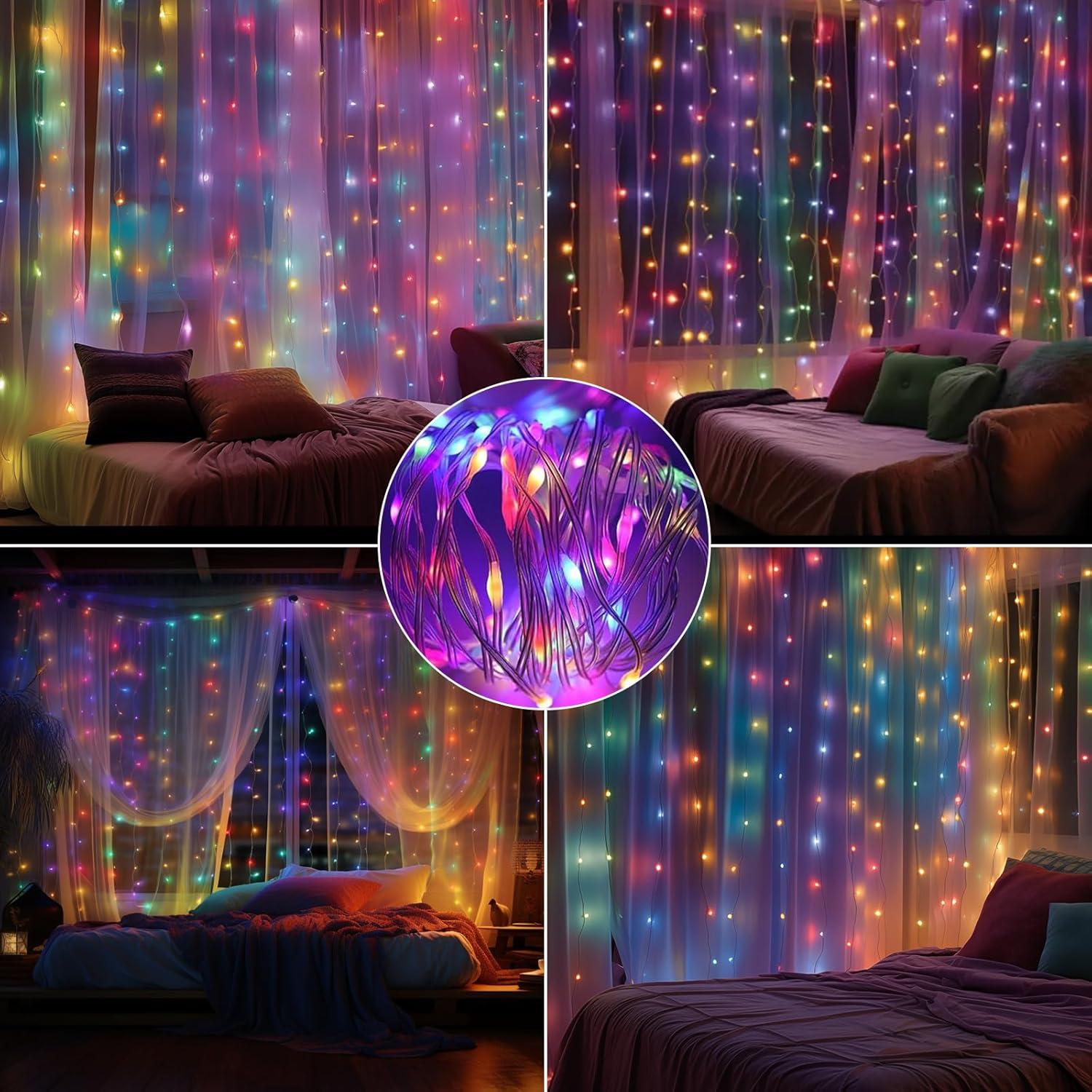 Luces de Cortina LED 300 Multicolor RCNDJE 3x3m Batería