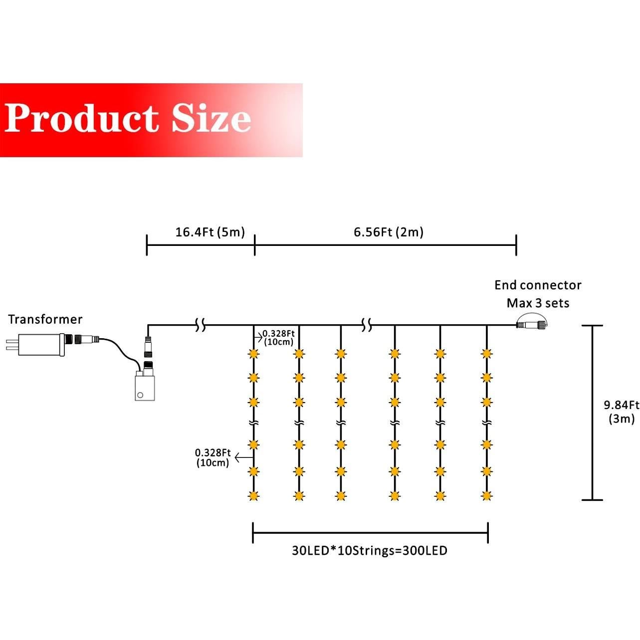 Cortina de Luces LED 300 AWQ 2.0m x 3.0m con Control Remoto