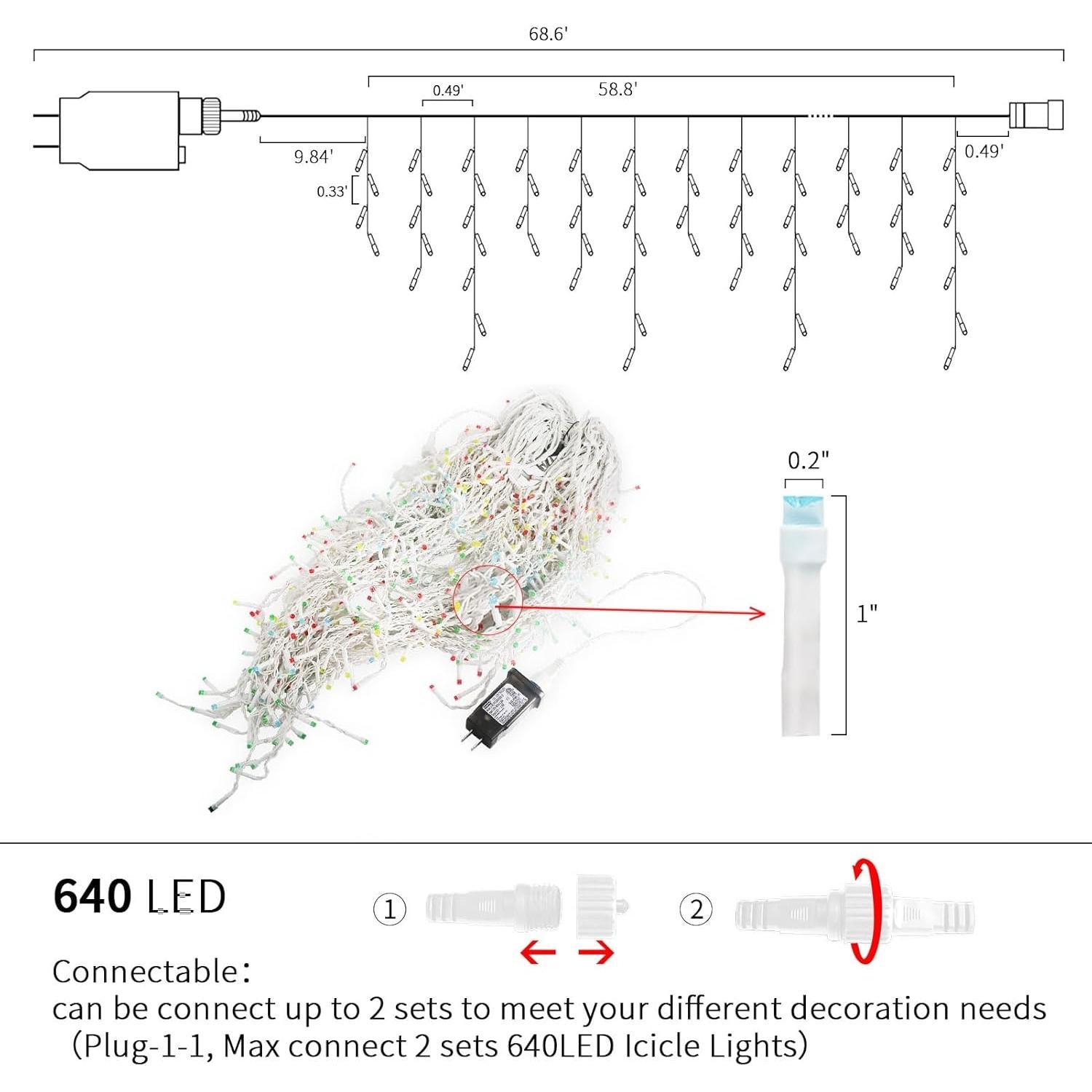 Cadena de Luces LED Multicolor 640 LED 17.9 m Navidad
