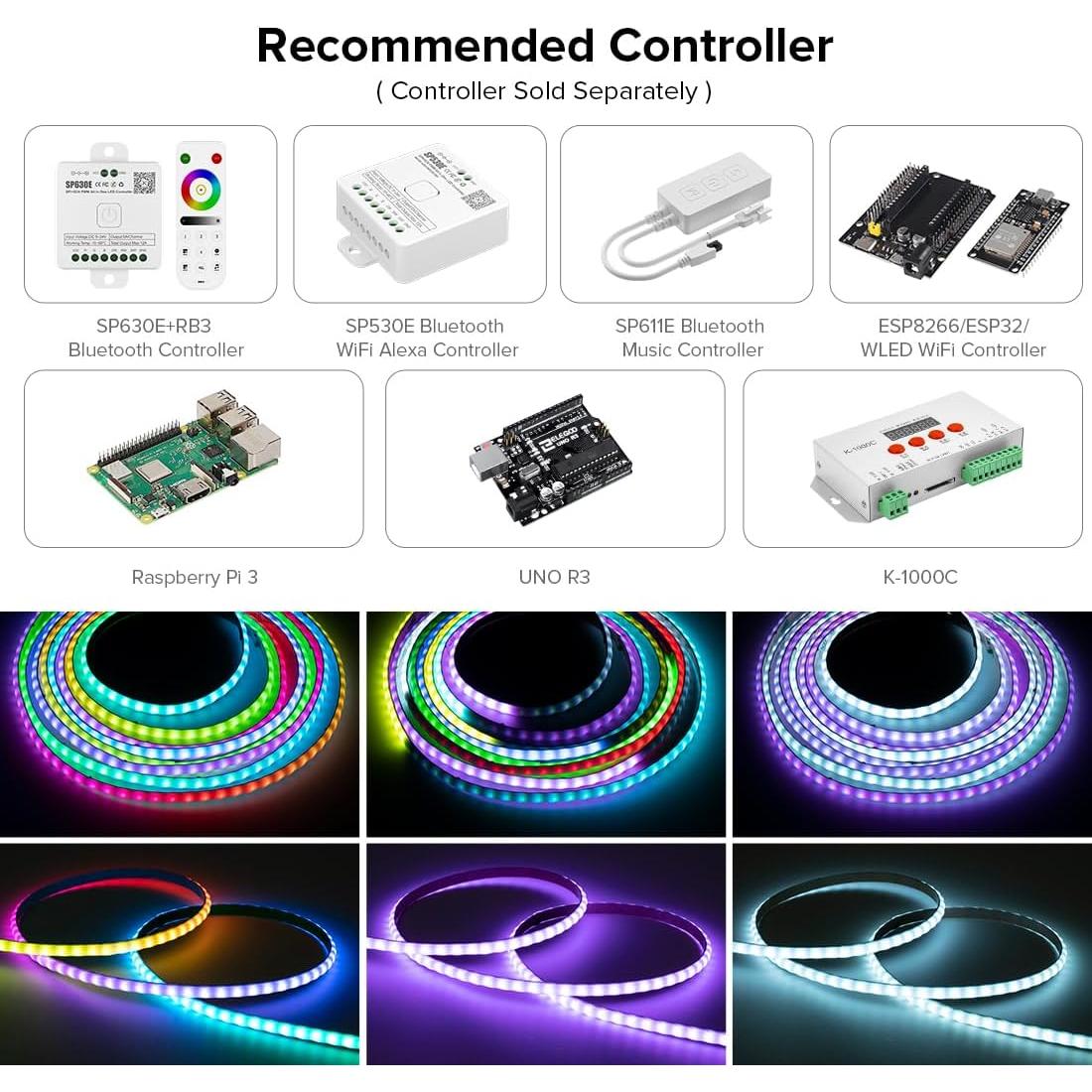 Tira LED WS2812B 2m 320 LEDs/m RGB 5V para Decoración