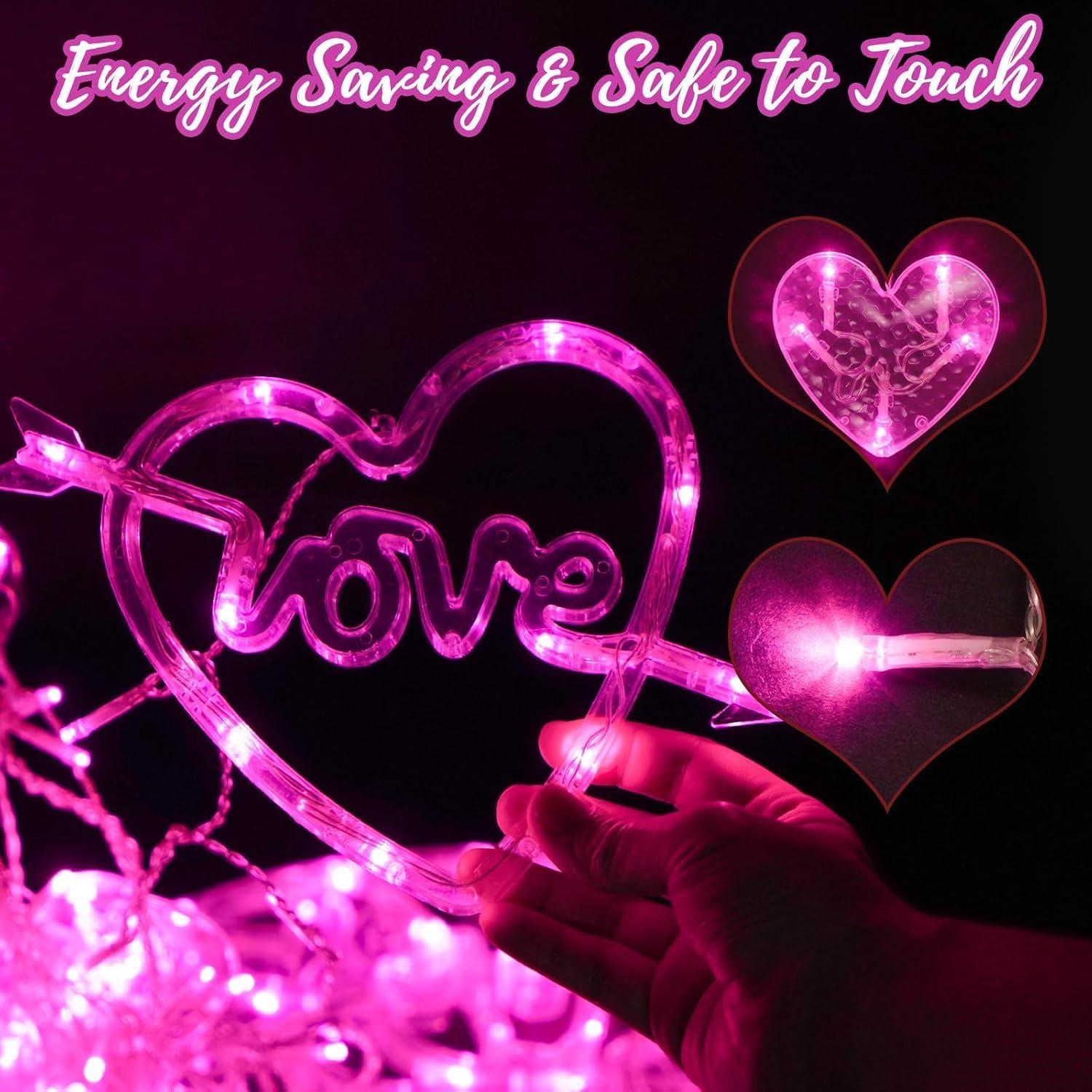 Luces de Cortina Corazón 138 LED Rosa con Control Remoto