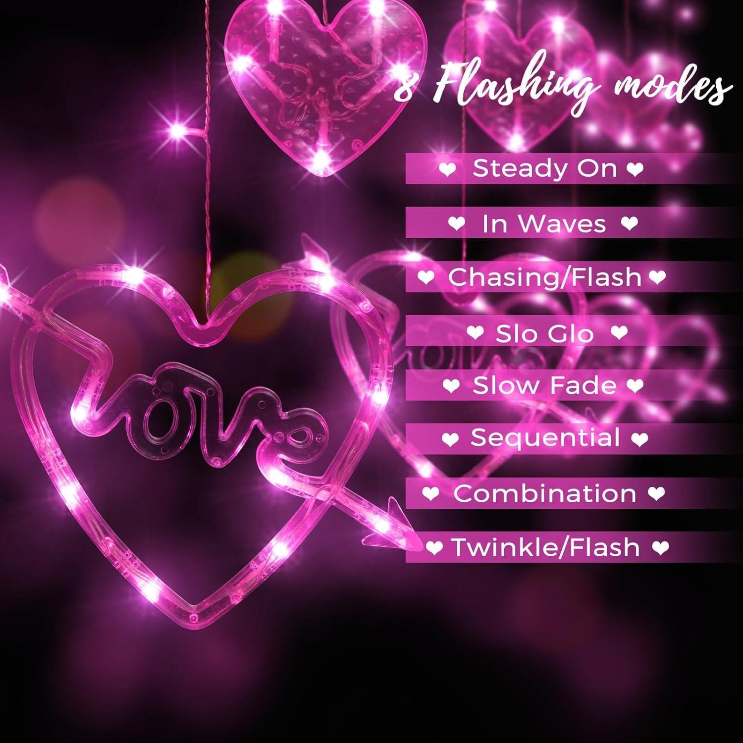 Luces de Cortina Corazón 138 LED Rosa con Control Remoto