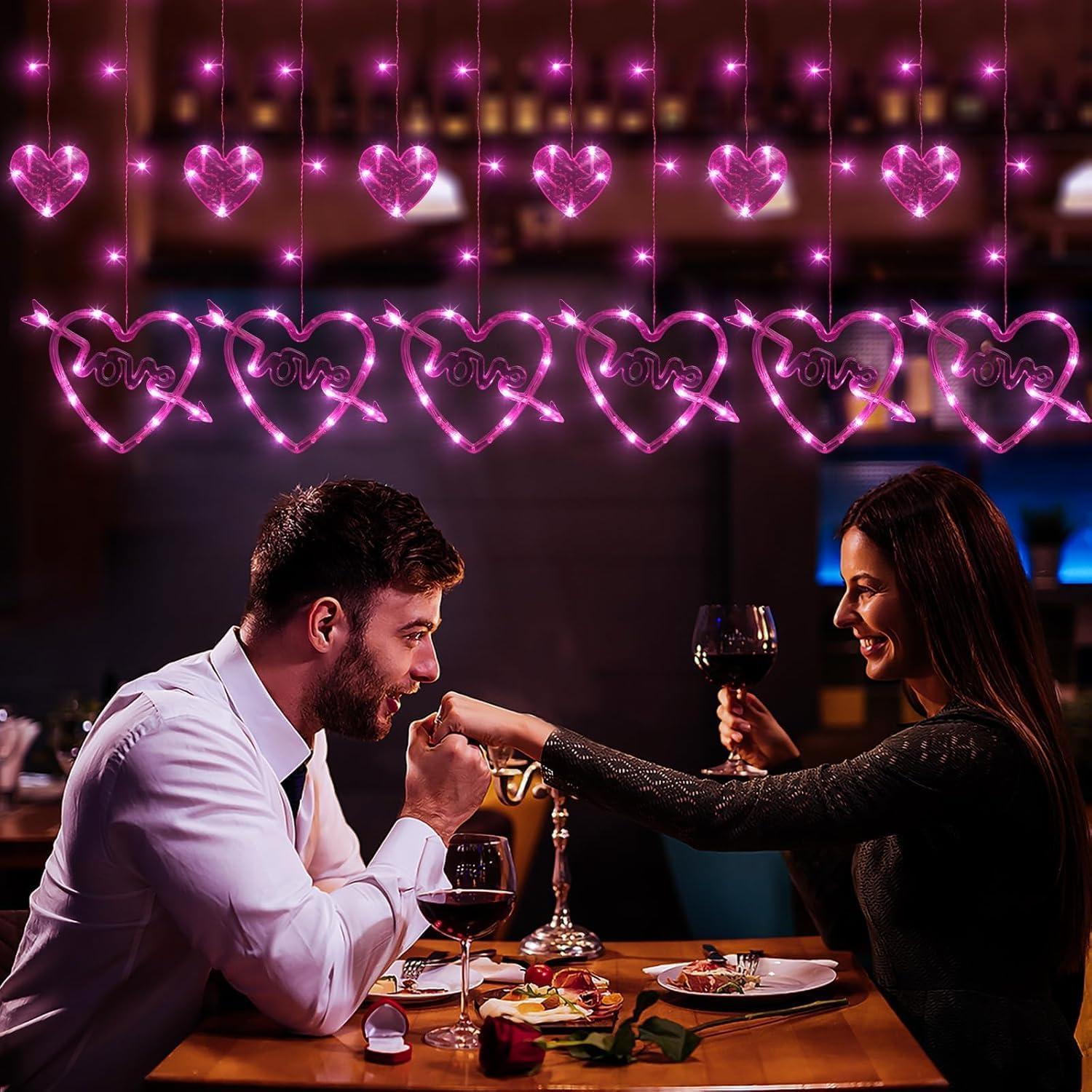 Luces de Cortina Corazón 138 LED Rosa con Control Remoto