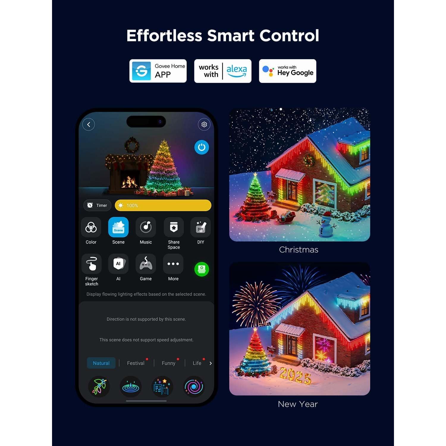 Juego de Luces LED Govee Navidad RGBIC, 3 Tipos, 10.06 m