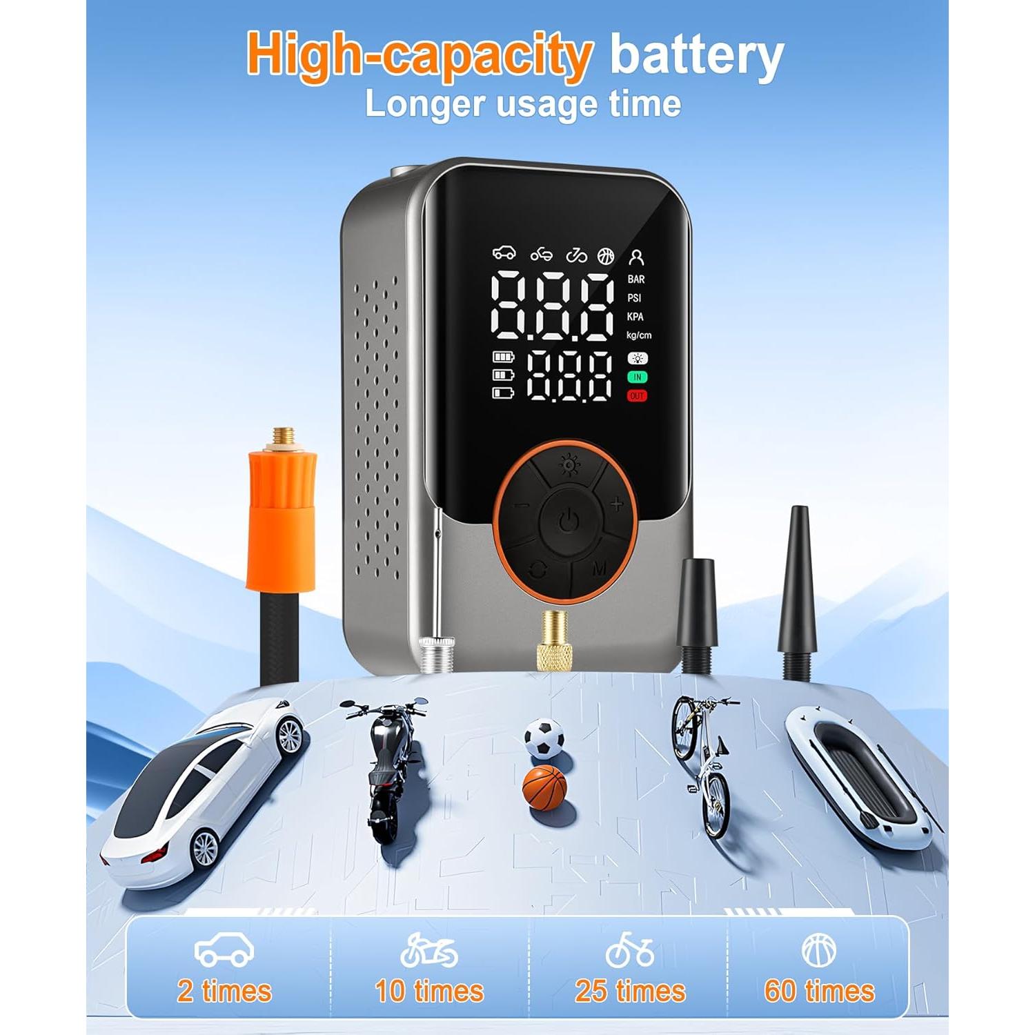 Compresor de Aire Portátil SINGARO 150 PSI con Luz LED