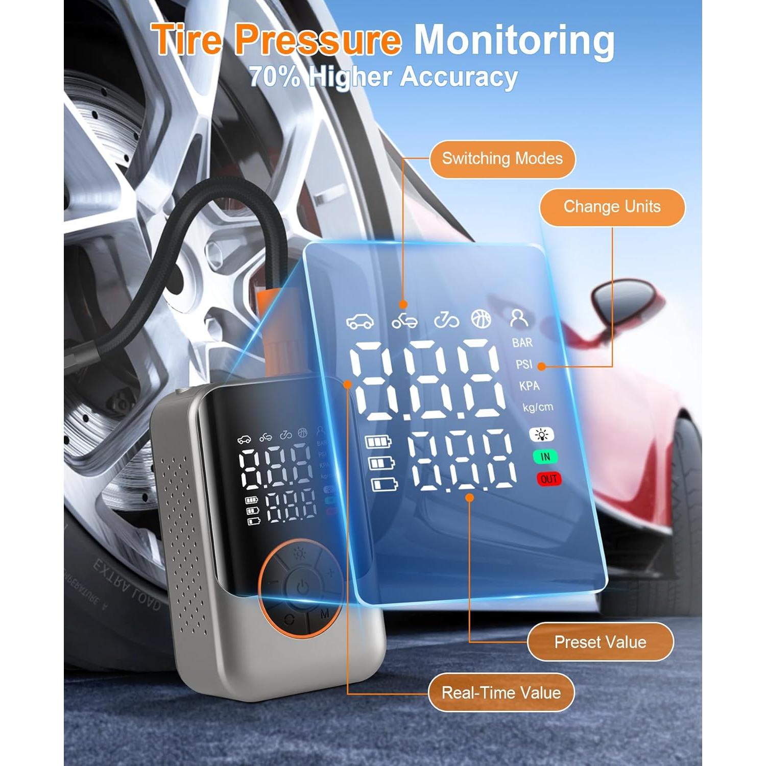 Compresor de Aire Portátil SINGARO 150 PSI con Luz LED