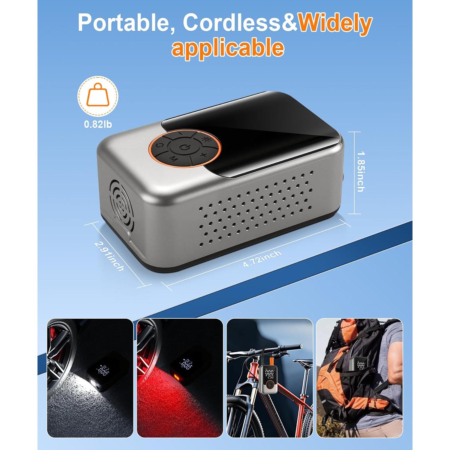 Compresor de Aire Portátil SINGARO 150 PSI con Luz LED