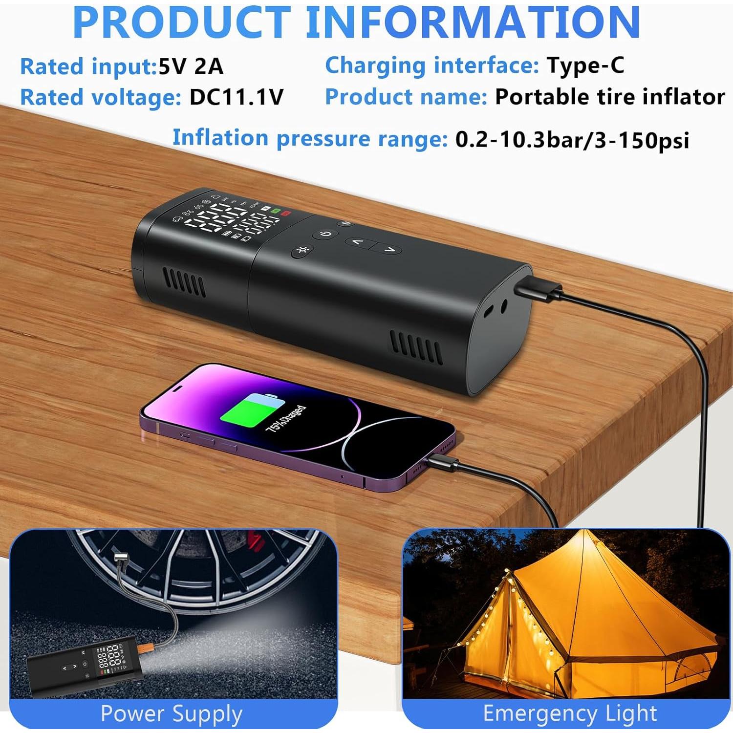 Compresor de Aire Portátil FNKJGS 150 PSI con Manómetro Digital