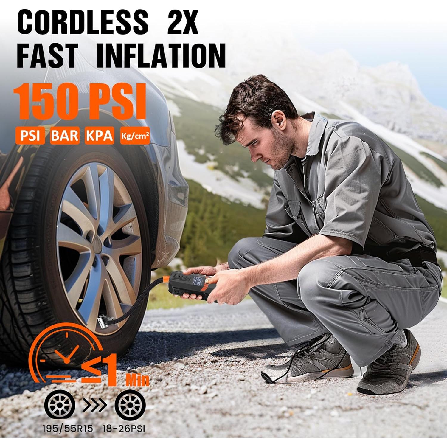 Compresor de Aire Portátil Mabahoo 150 PSI con Medidor LCD