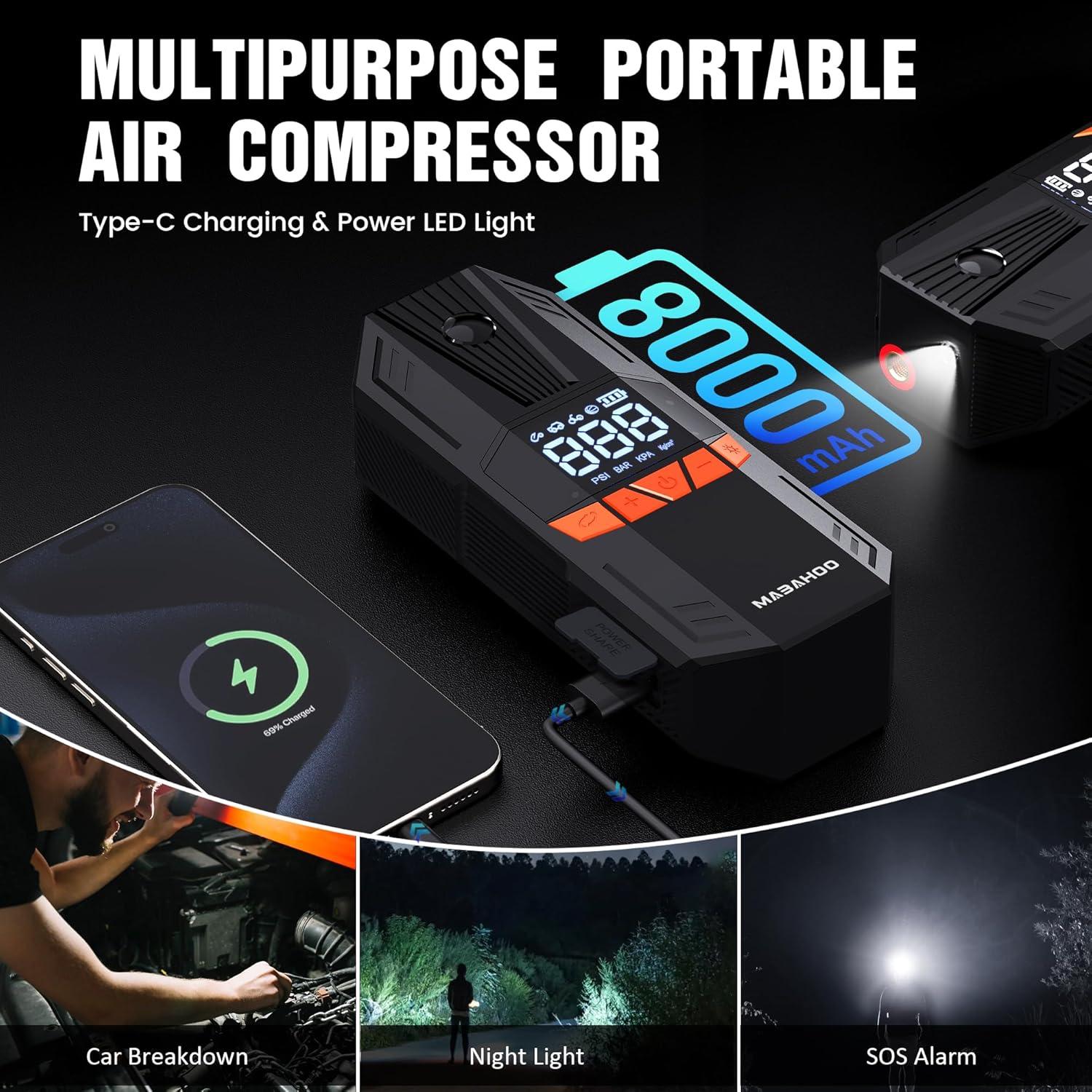 Compresor de Aire Portátil Mabahoo 150 PSI con Medidor LCD