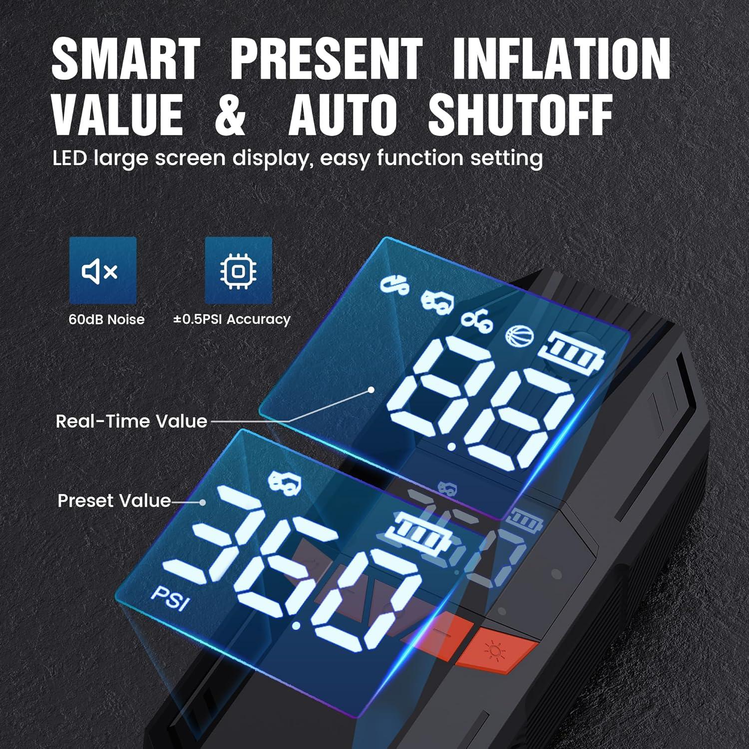 Compresor de Aire Portátil Mabahoo 150 PSI con Medidor LCD