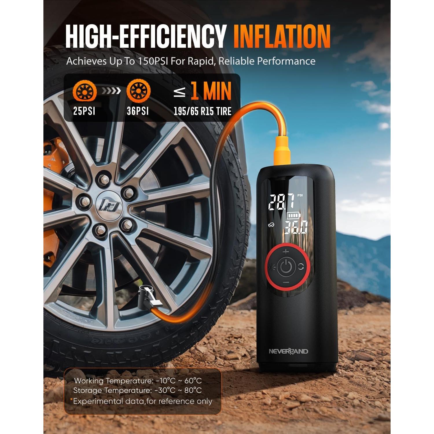 Compresor de Aire Portátil NEVERLAND 150 PSI 20000mAh Rojo