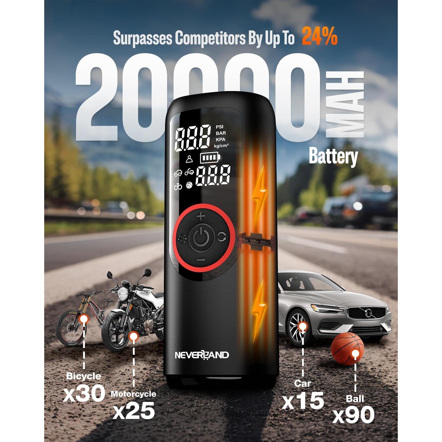 Compresor de Aire Portátil NEVERLAND 150 PSI 20000mAh Rojo