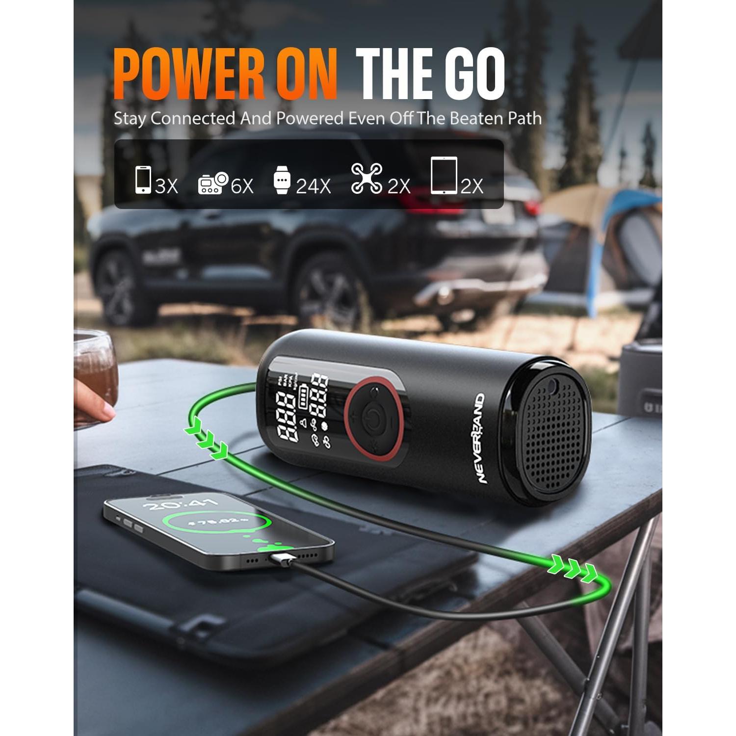 Compresor de Aire Portátil NEVERLAND 150 PSI 20000mAh Rojo