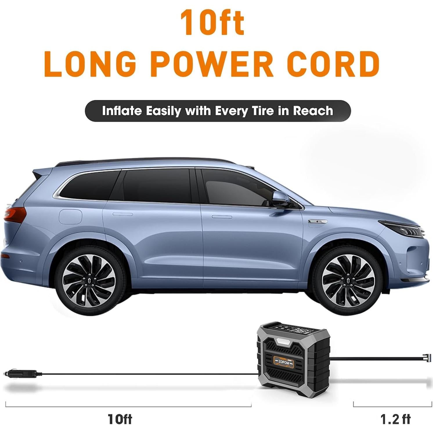 Compresor de Aire Portátil ZOPOM 8009 12V con Manómetro Digital