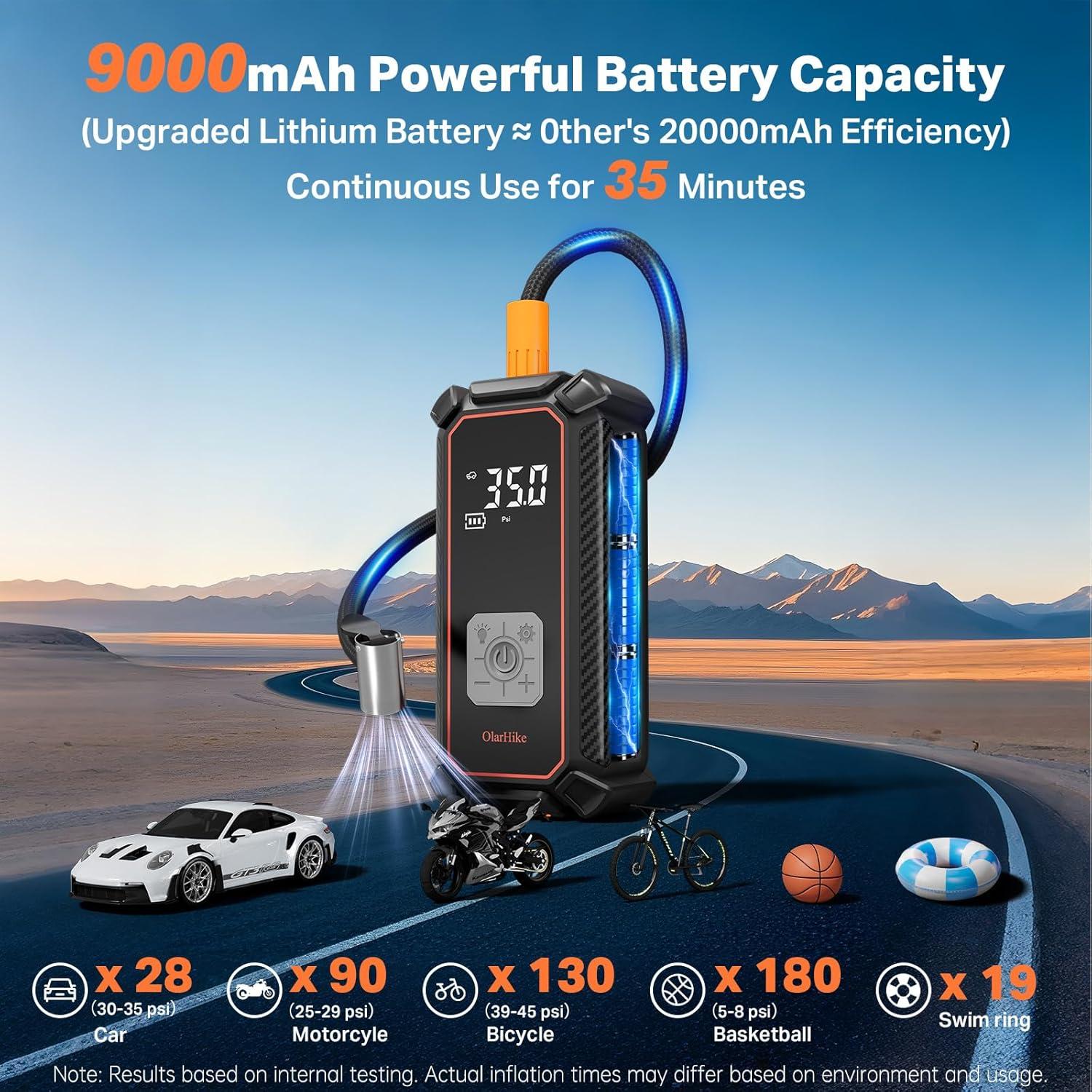 Compresor de Aire Portátil OlarHike 9000mAh 150PSI Automático