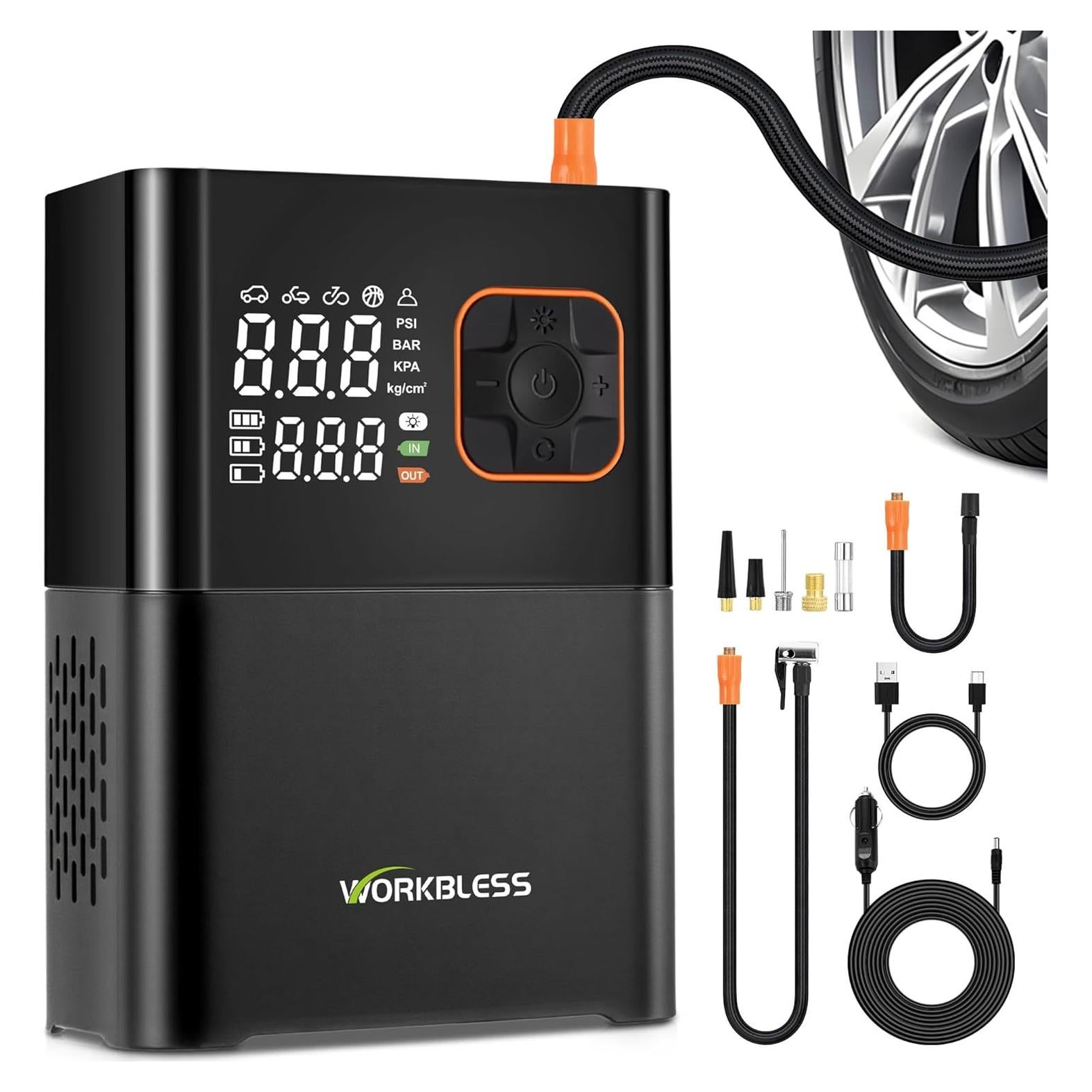 Compresor de Aire Portátil WorkBless 150 PSI con Pantalla LCD