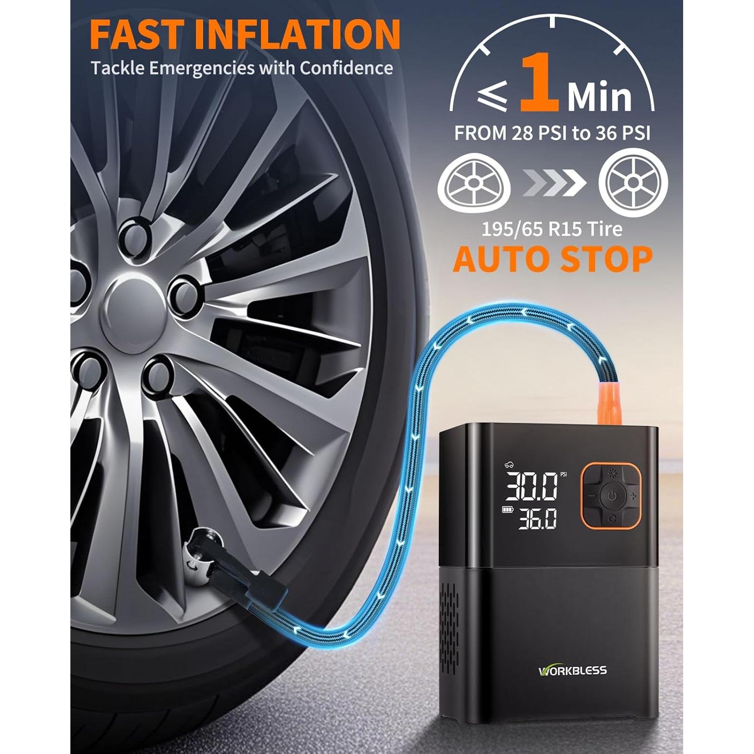 Compresor de Aire Portátil WorkBless 150 PSI con Pantalla LCD