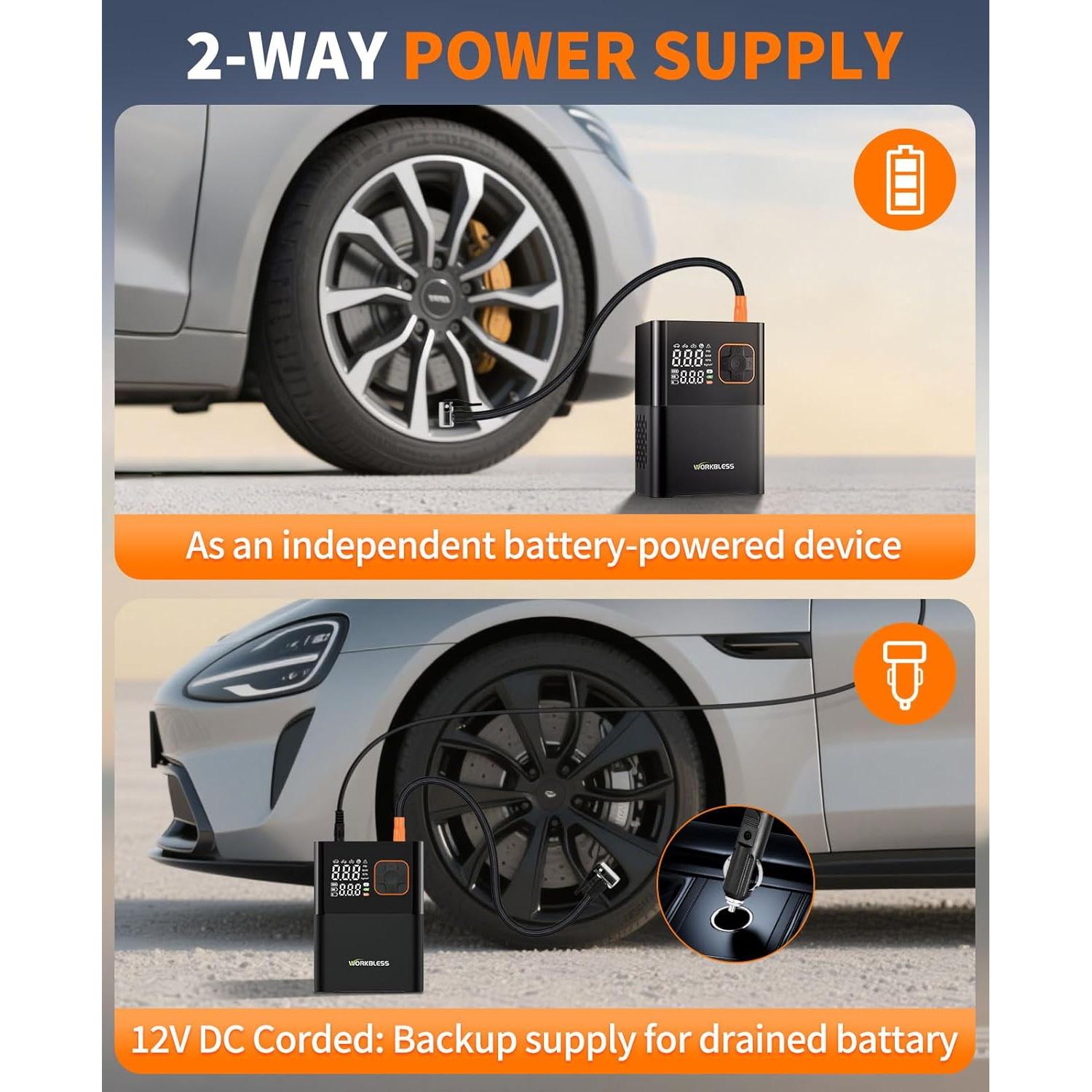 Compresor de Aire Portátil WorkBless 150 PSI con Pantalla LCD