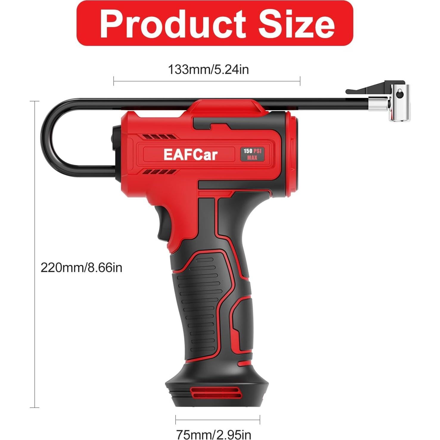 Compresor de Aire Portátil EAFCar 5622, 150 PSI, Batería