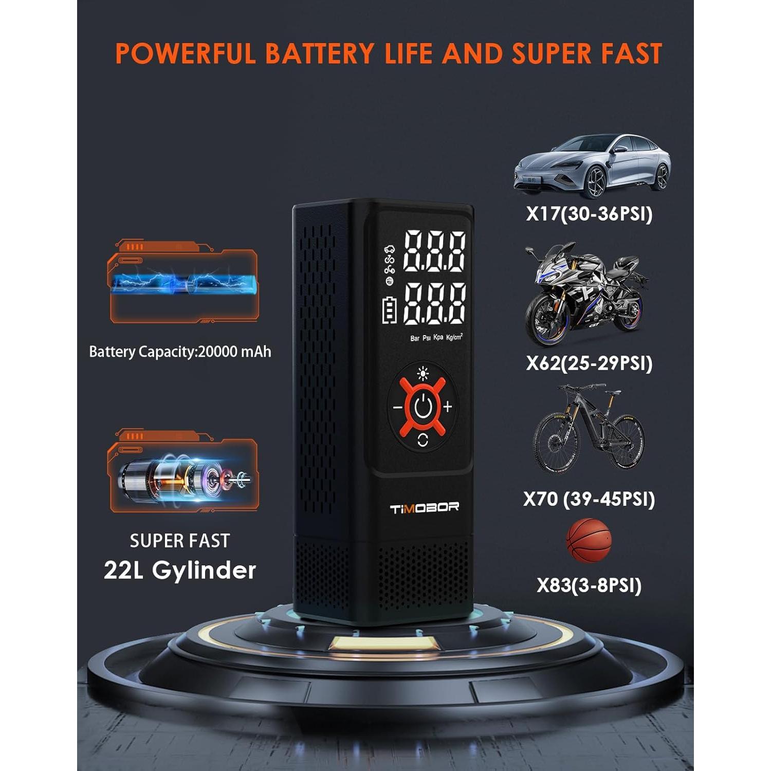 Compresor de Aire Portátil Timobor 150 PSI para Auto y Bicicleta