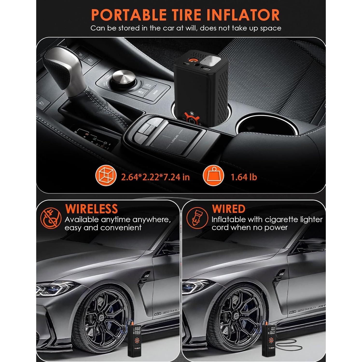 Compresor de Aire Portátil Timobor 150 PSI para Auto y Bicicleta