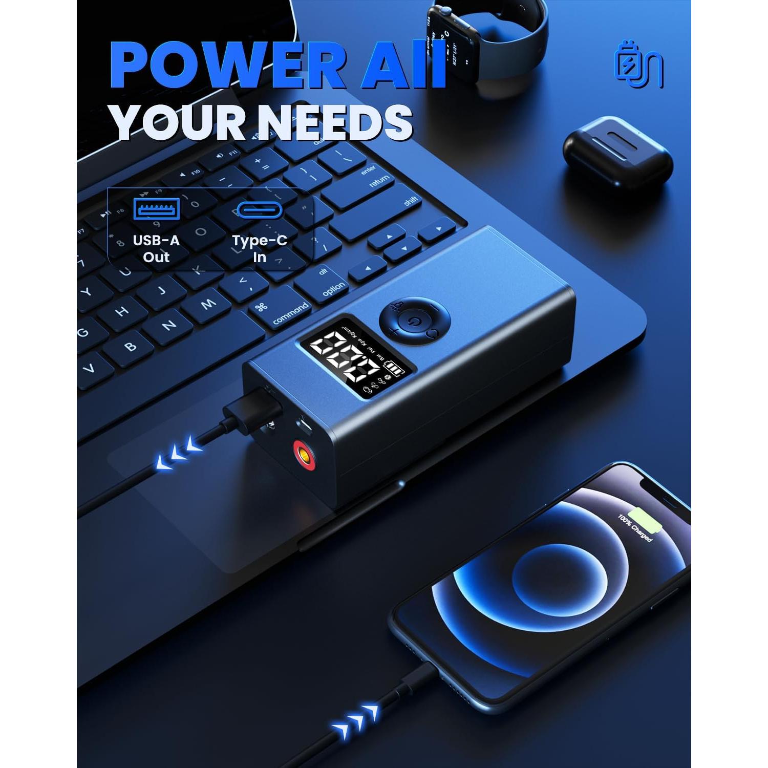 Compresor de Aire Portátil Cakur ZD-01A 160 PSI con Manómetro