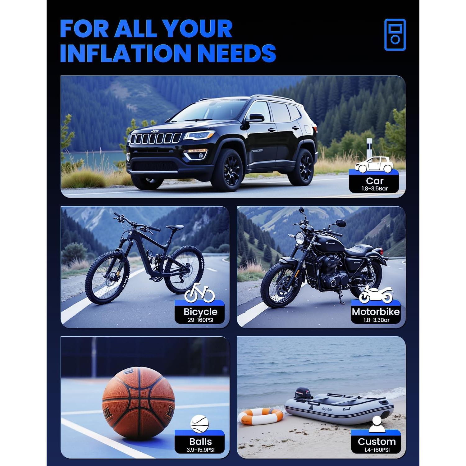 Compresor de Aire Portátil Cakur ZD-01A 160 PSI con Manómetro