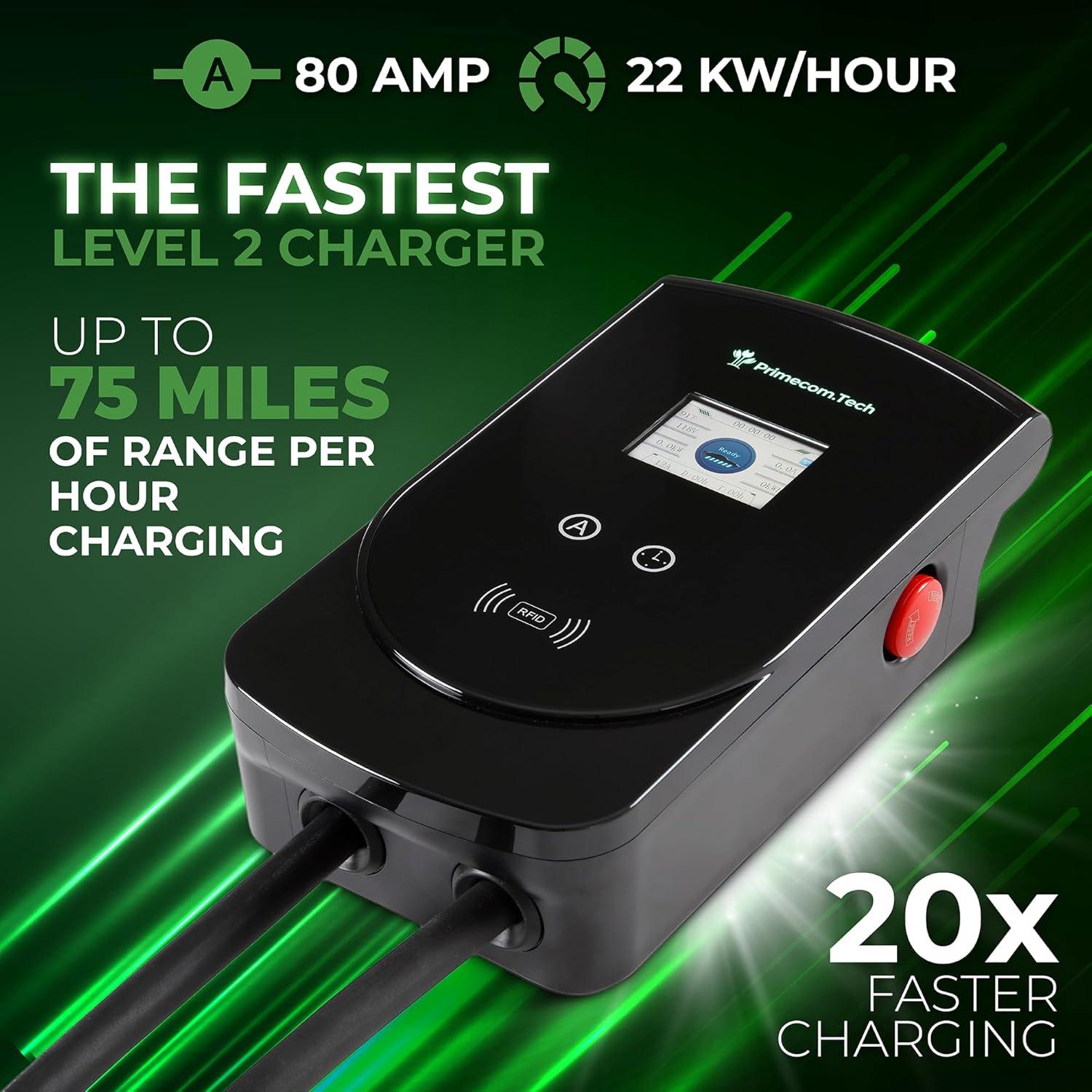 Cargador EV Primecom 80 Amp 22KW 220V 12.2m Cable