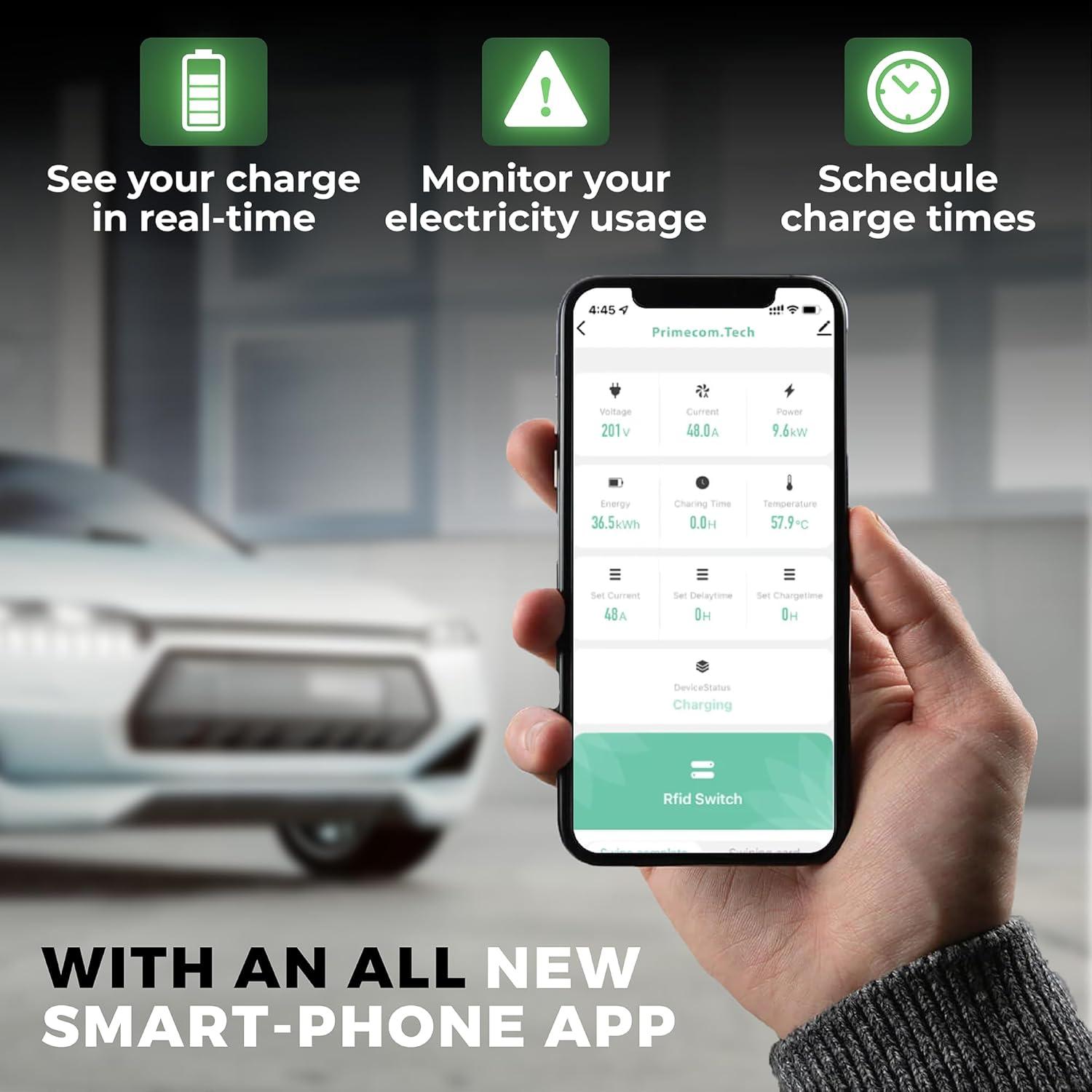 Cargador EV Primecom 80 Amp 22KW 220V 12.2m Cable