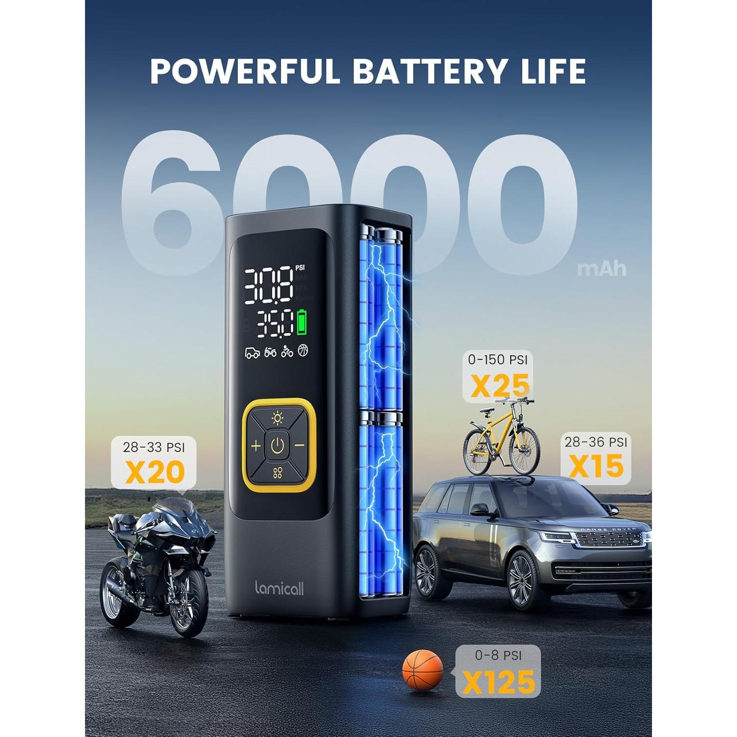 Compresor de Aire Portátil Lamicall VHEP02 150 PSI Batería Recargable