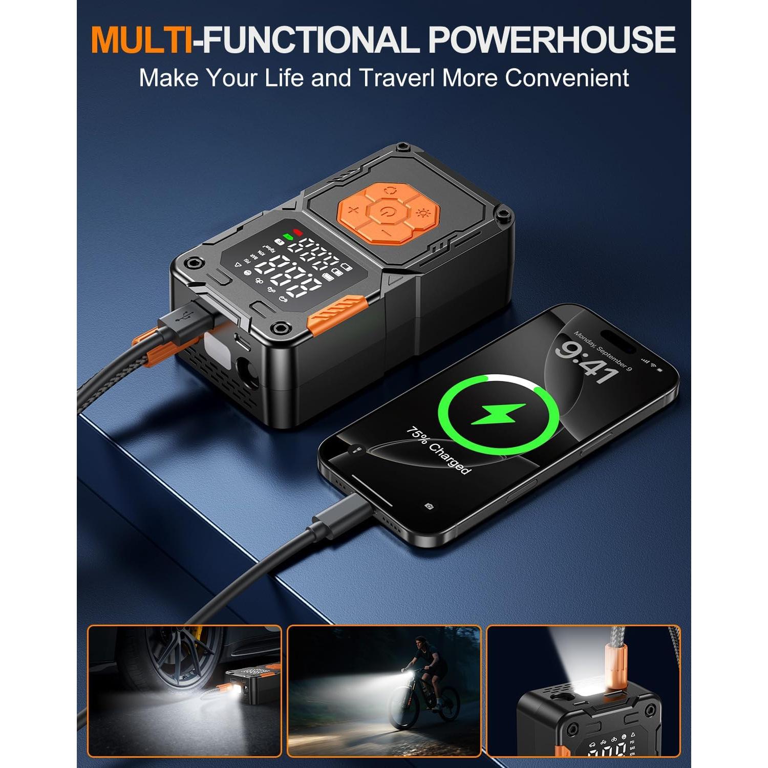 Compresor de Aire Portátil Hajomel EB03D 150 PSI con Luz LED