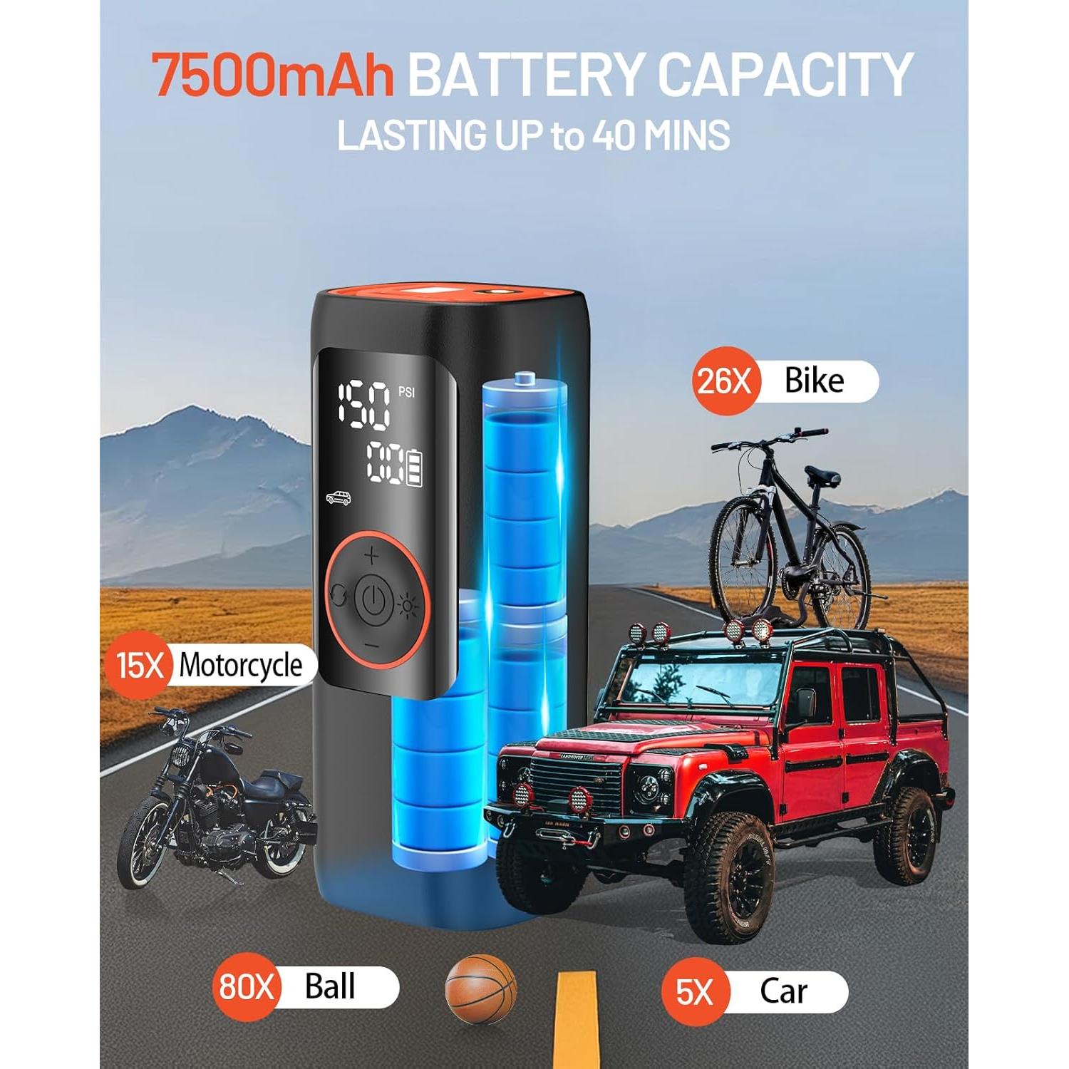 Inflador de Neumáticos BDO B-1 Inalámbrico 150 PSI LCD