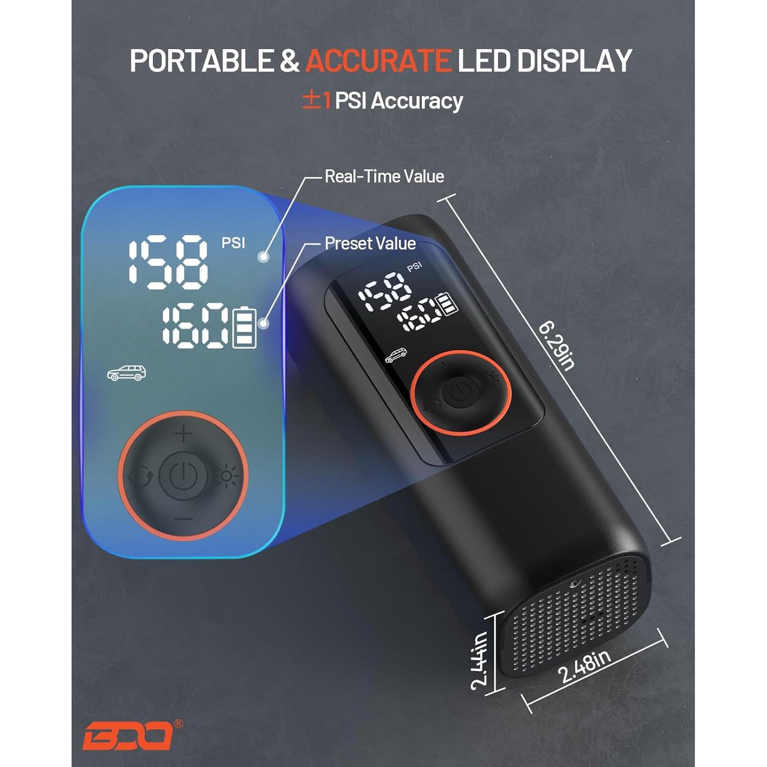 Inflador de Neumáticos BDO B-1 Inalámbrico 150 PSI LCD