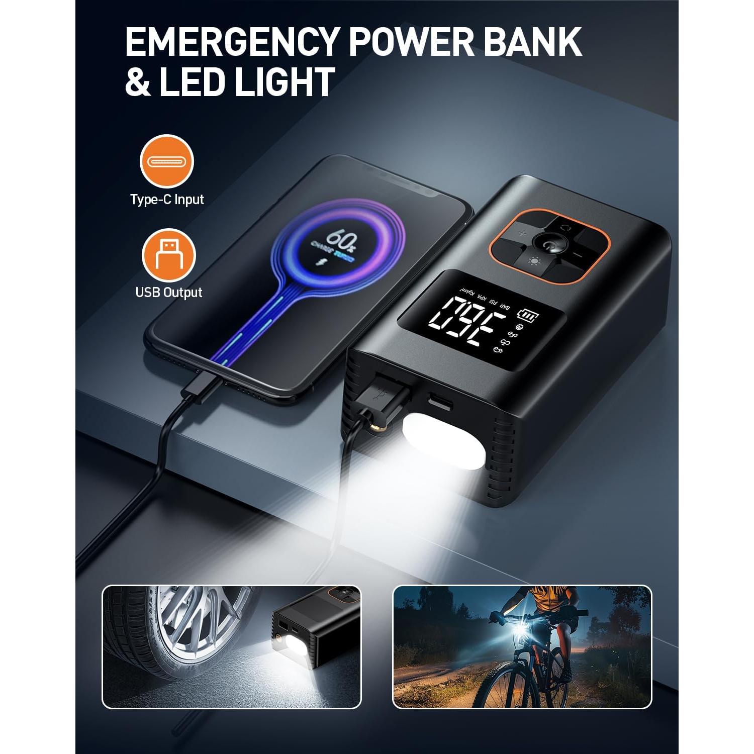 Compresor de Aire Portátil KIAIR ATJ005 150 PSI con Luz LED