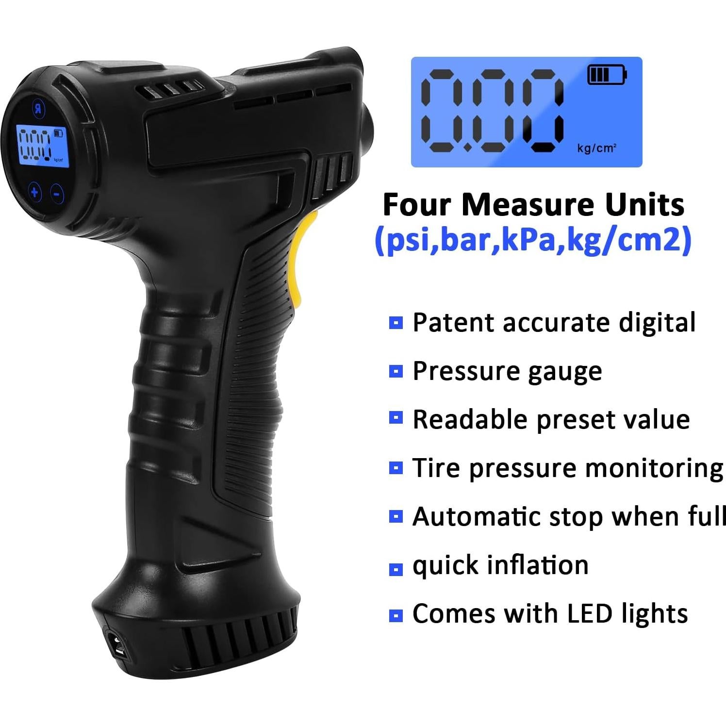 Cordless Air Compressor Tire Inflator,Portable Handheld Air Pump for Tires with Digital Pressure Gauge,12V Rechargeable Battery Powered Wireless Air Pump for Car Bike Bicycles Motorcycles Ball