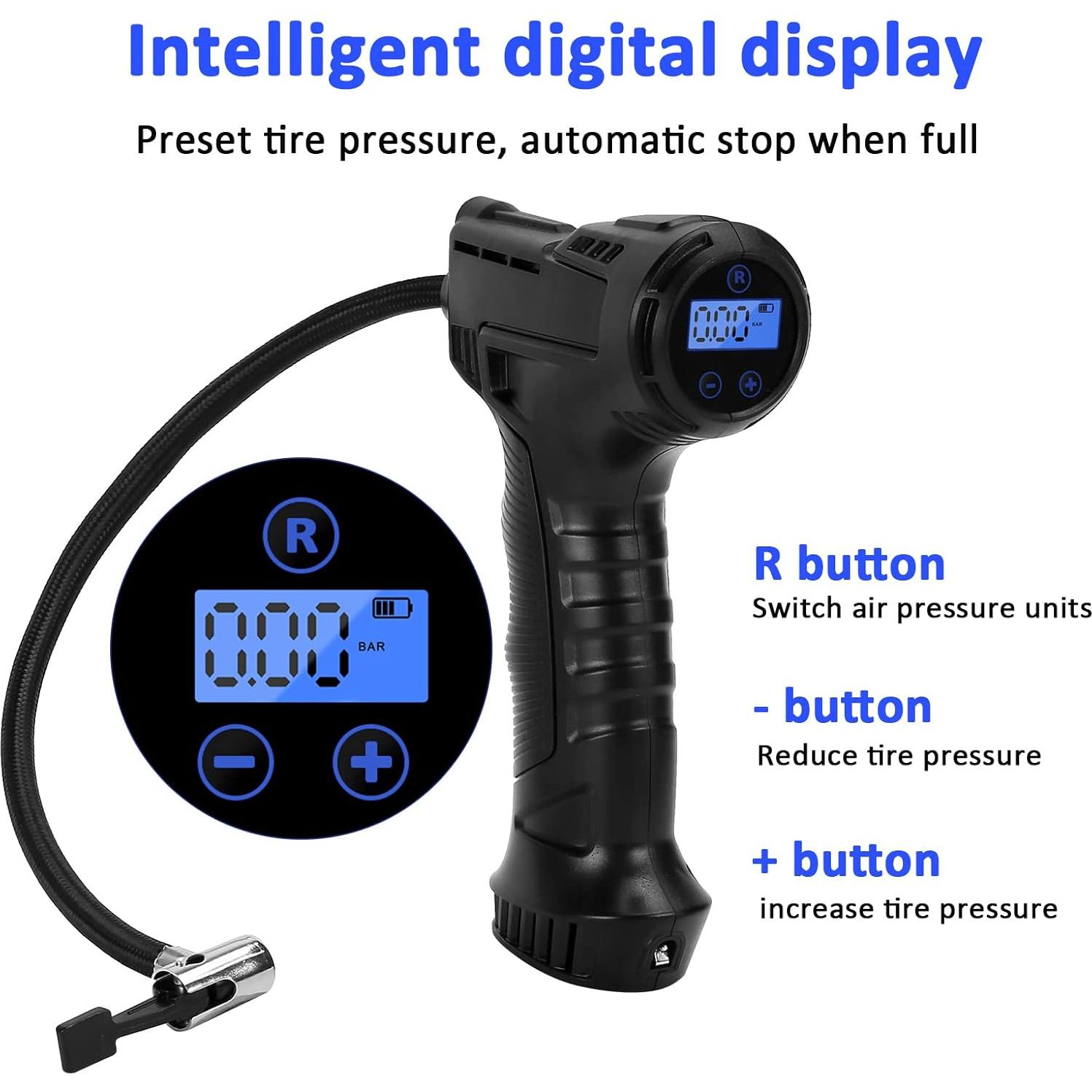 Cordless Air Compressor Tire Inflator,Portable Handheld Air Pump for Tires with Digital Pressure Gauge,12V Rechargeable Battery Powered Wireless Air Pump for Car Bike Bicycles Motorcycles Ball