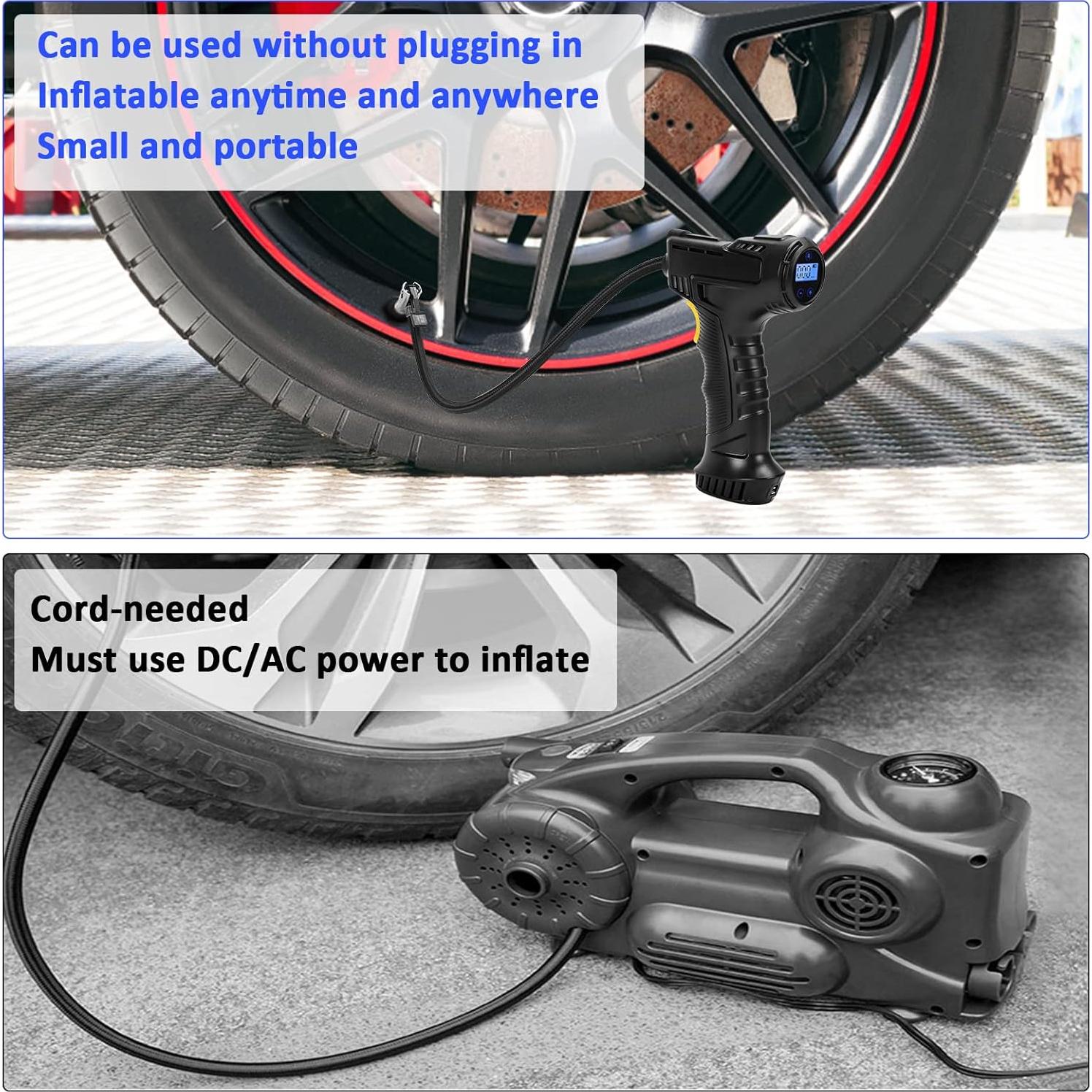 Cordless Air Compressor Tire Inflator,Portable Handheld Air Pump for Tires with Digital Pressure Gauge,12V Rechargeable Battery Powered Wireless Air Pump for Car Bike Bicycles Motorcycles Ball