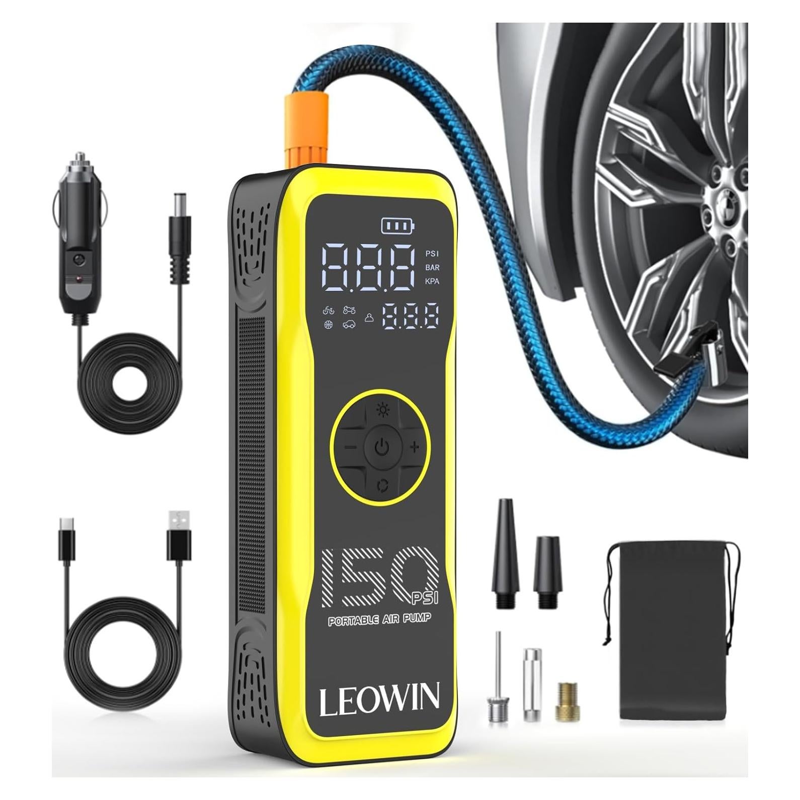 Compresor de Aire Portátil Leowin 150 PSI con Luz LED