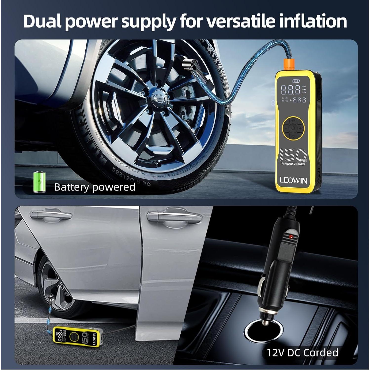 Compresor de Aire Portátil Leowin 150 PSI con Luz LED