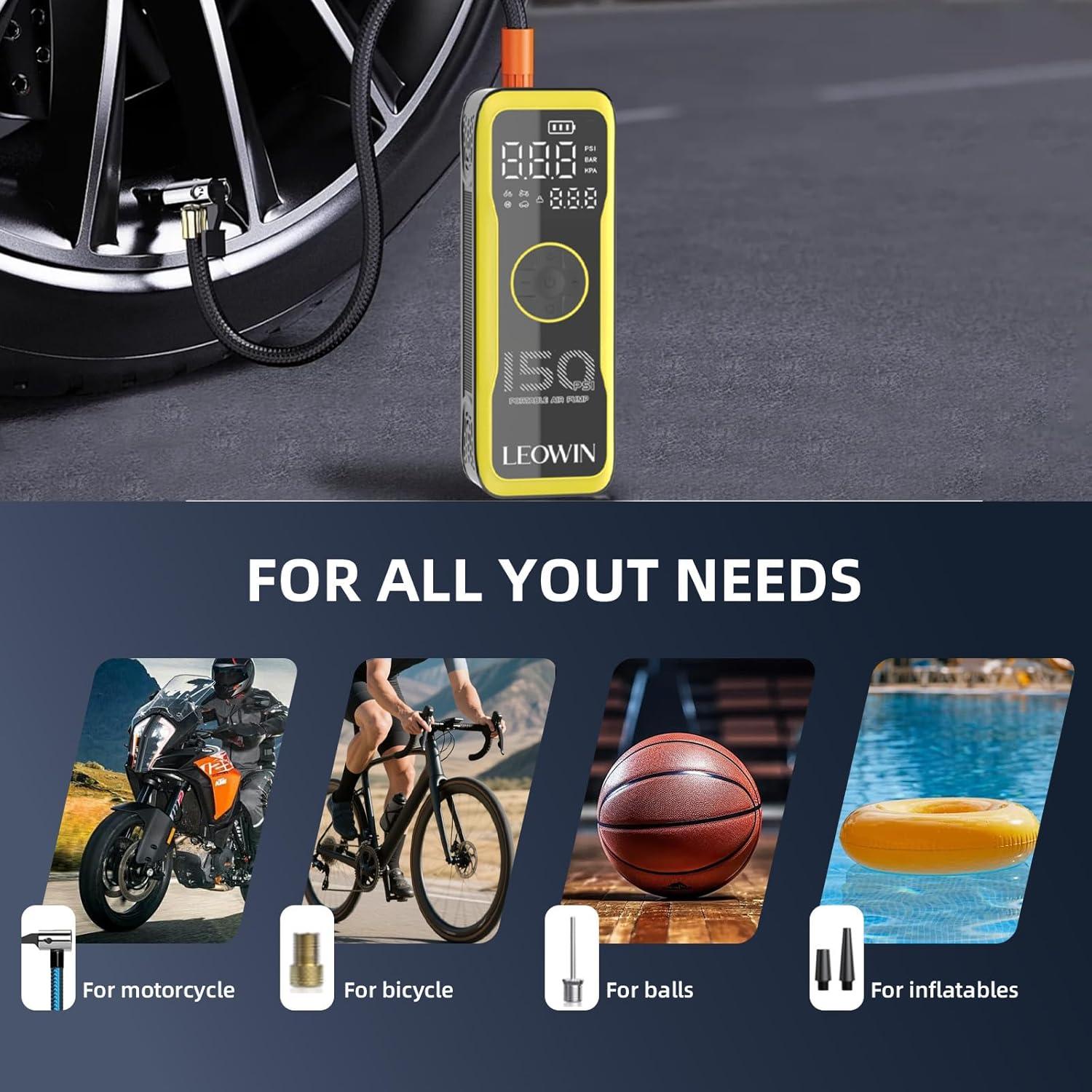 Compresor de Aire Portátil Leowin 150 PSI con Luz LED