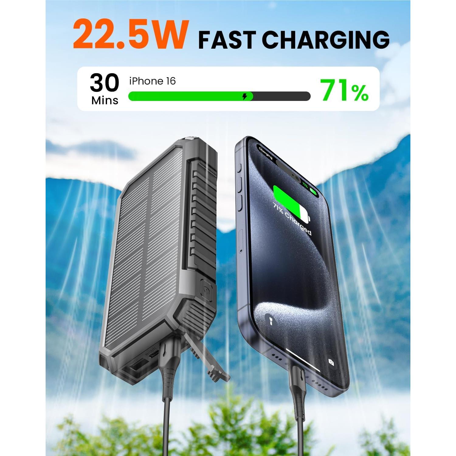 Cargador Solar Power Bank Riapow 27000mAh Carga Rápida 22.5W