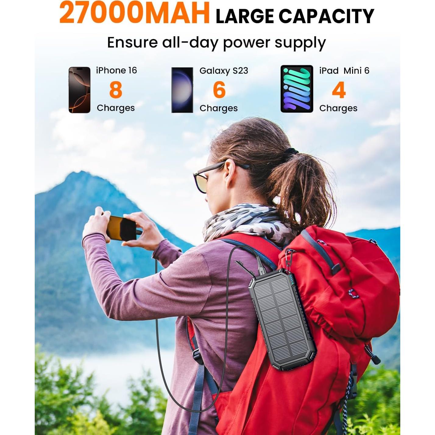 Cargador Solar Power Bank Riapow 27000mAh Carga Rápida 22.5W