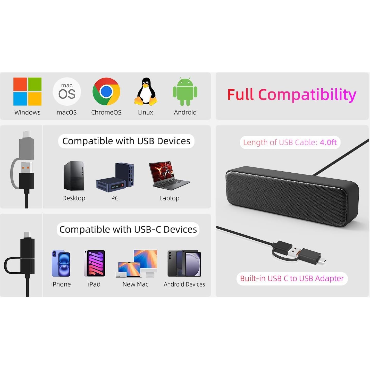 Altavoces de computadora YOFANQI YFQ50A2C USB con graves profundos